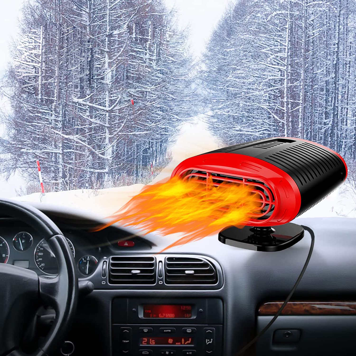 Car Heater Fan,12V 150W 360° Rotatable Portable Fan 2 in 1 Fast Heater & Cooler Function for Fast Heating Defrost Defogger Defrosting Electric Heater Fan with Cigarette Lighter Plug (Red)