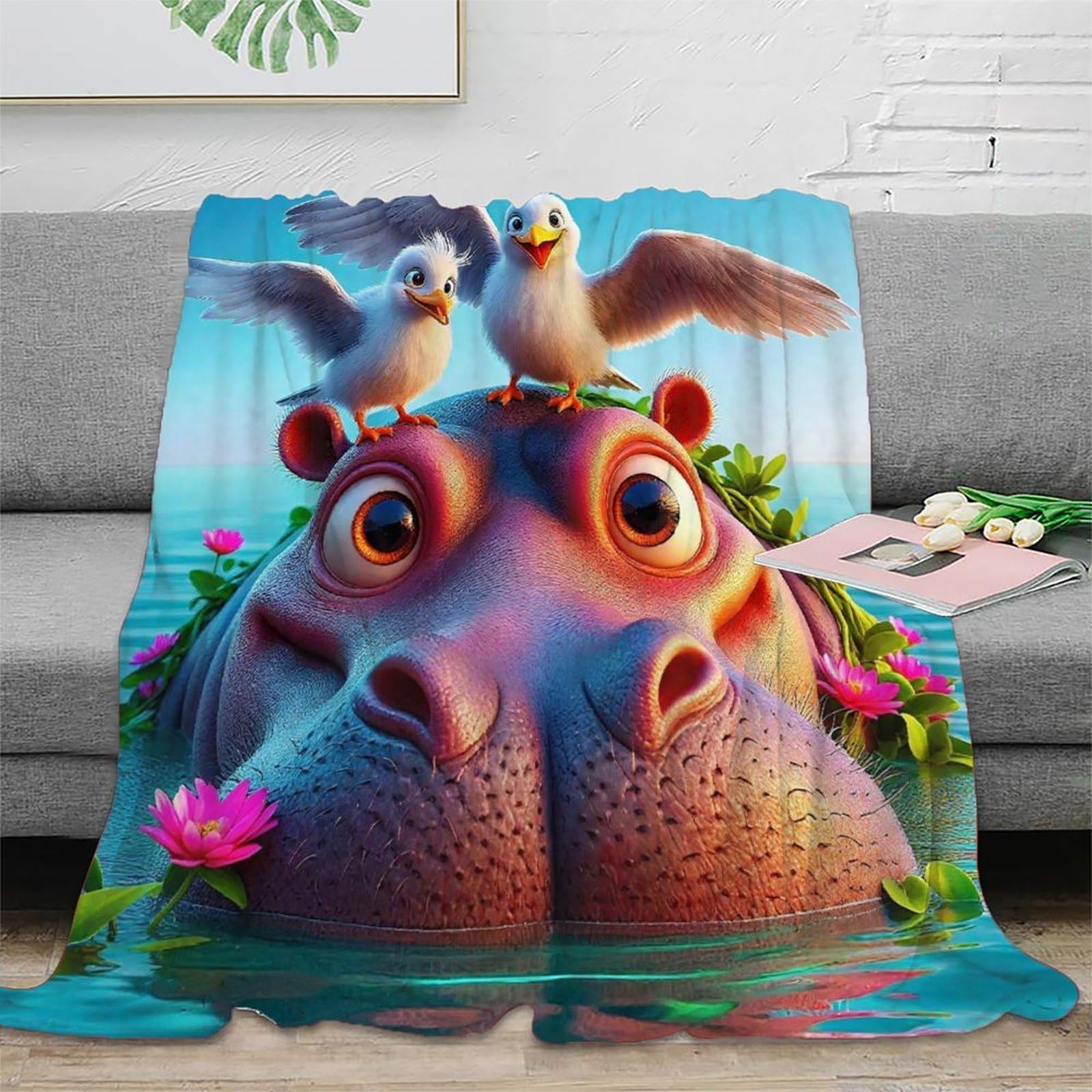 Couverture hippopotame 3D moelleuse pour des soirées cocooning sur le canapé