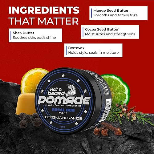 Miniatura 3 de Bossman Pomada para cabello y barba, hidratante con mayor sujeción y control, producto para peinar cabello, barba y bigote para hombre, fabricado en