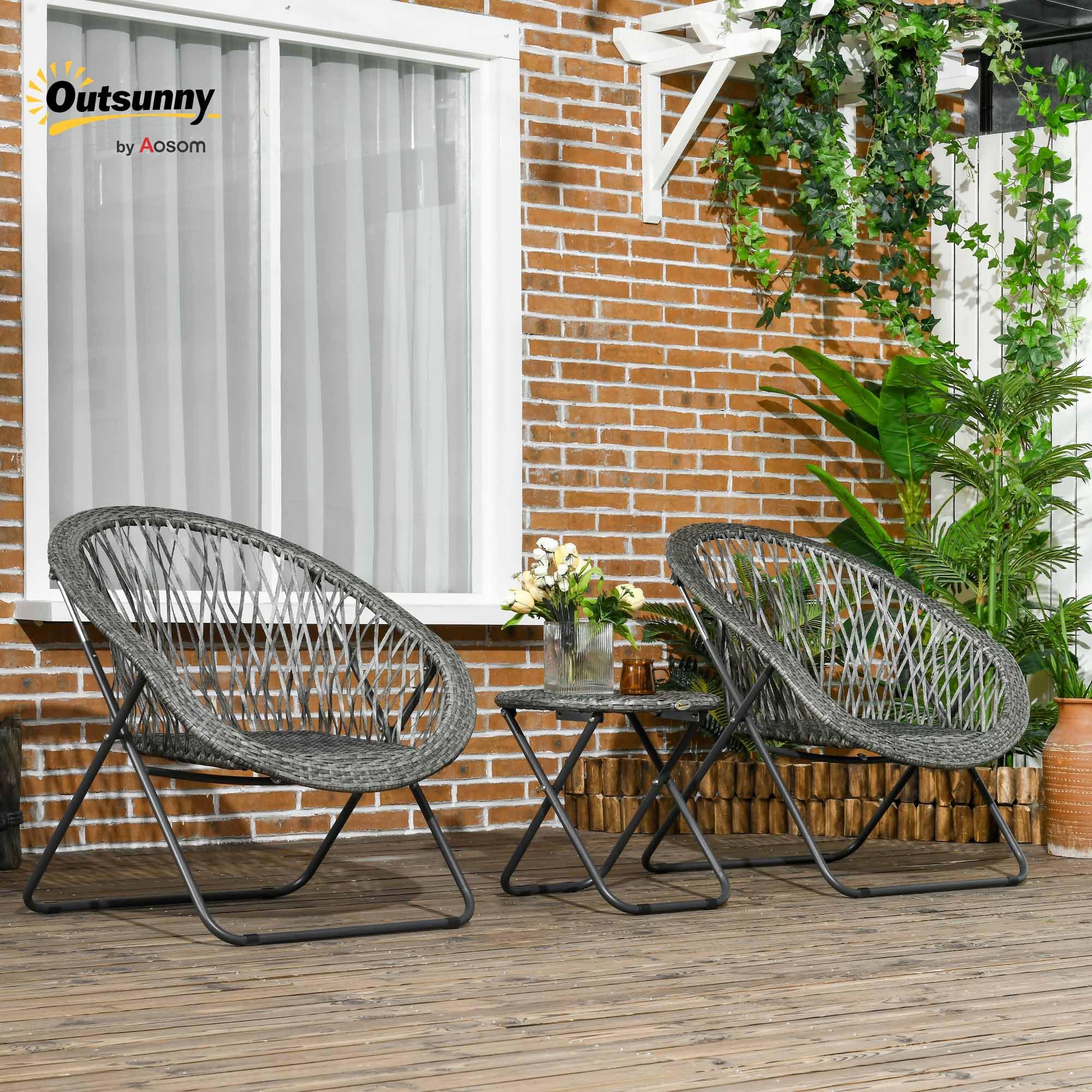 Outsunny Salon de Jardin extérieur résine Ensemble Table et chaises 2 Personnes Pliables Acier Gris