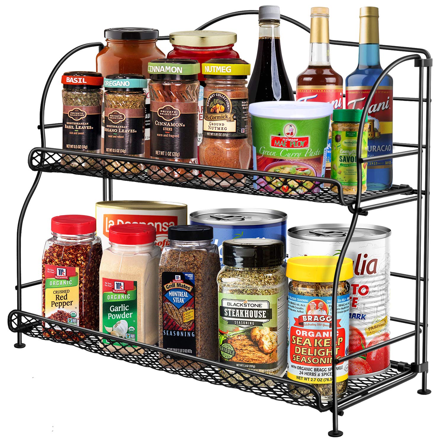 CisilySpice Rack Organizer for Countertop, 2-Tier Bedroom Organization Storage, Foldable Metal Seasoning Organizer Standing, Bathroom Kitchen Counter Organizer