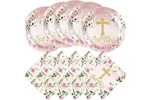 Pink God Bless Plates and Napkins for Baptism, Holy Communion, Party, Christening, Baby Shower