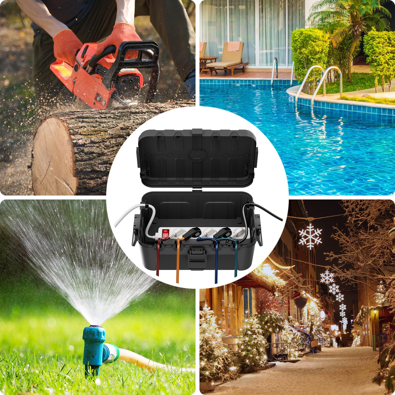 RESTMO große wasserdichte Kabelbox für den Außenbereich (Outdoor), IP54 wasserdicht, wetterfester Elektrokasten zum Schutz von Verlängerungskabel, Steckdosenleisten, Außensteckern (32x22x13cm)-Schwarz