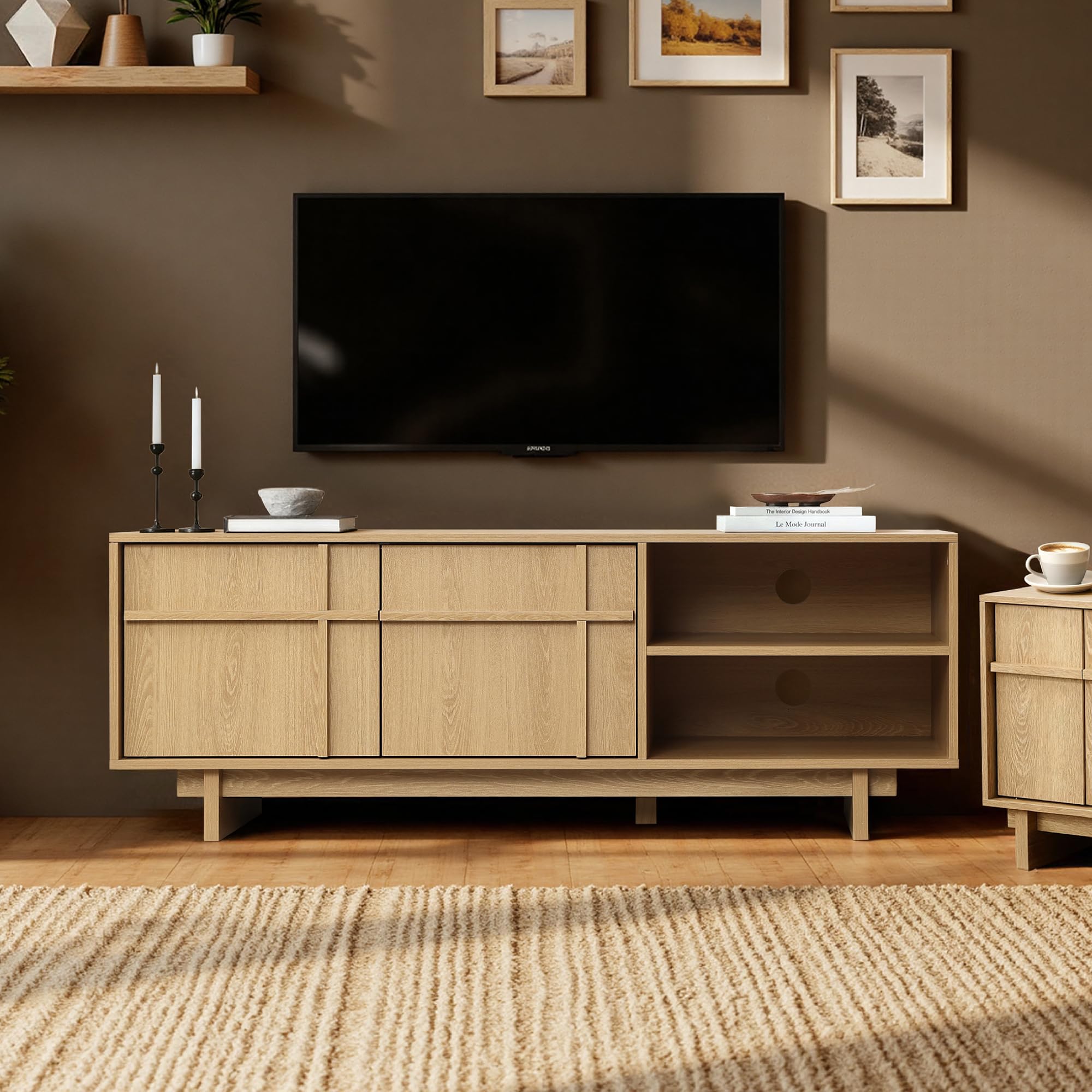 Hometopia TV Schrank 140 cm, Fernsehschrank im modernen skandinavischen Stil, TV-Lowboard stehend mit 2 Türen & 2 Ablagen, für TV bis 60 Zoll, geeignet für Wohnzimmer & Schlafzimmer