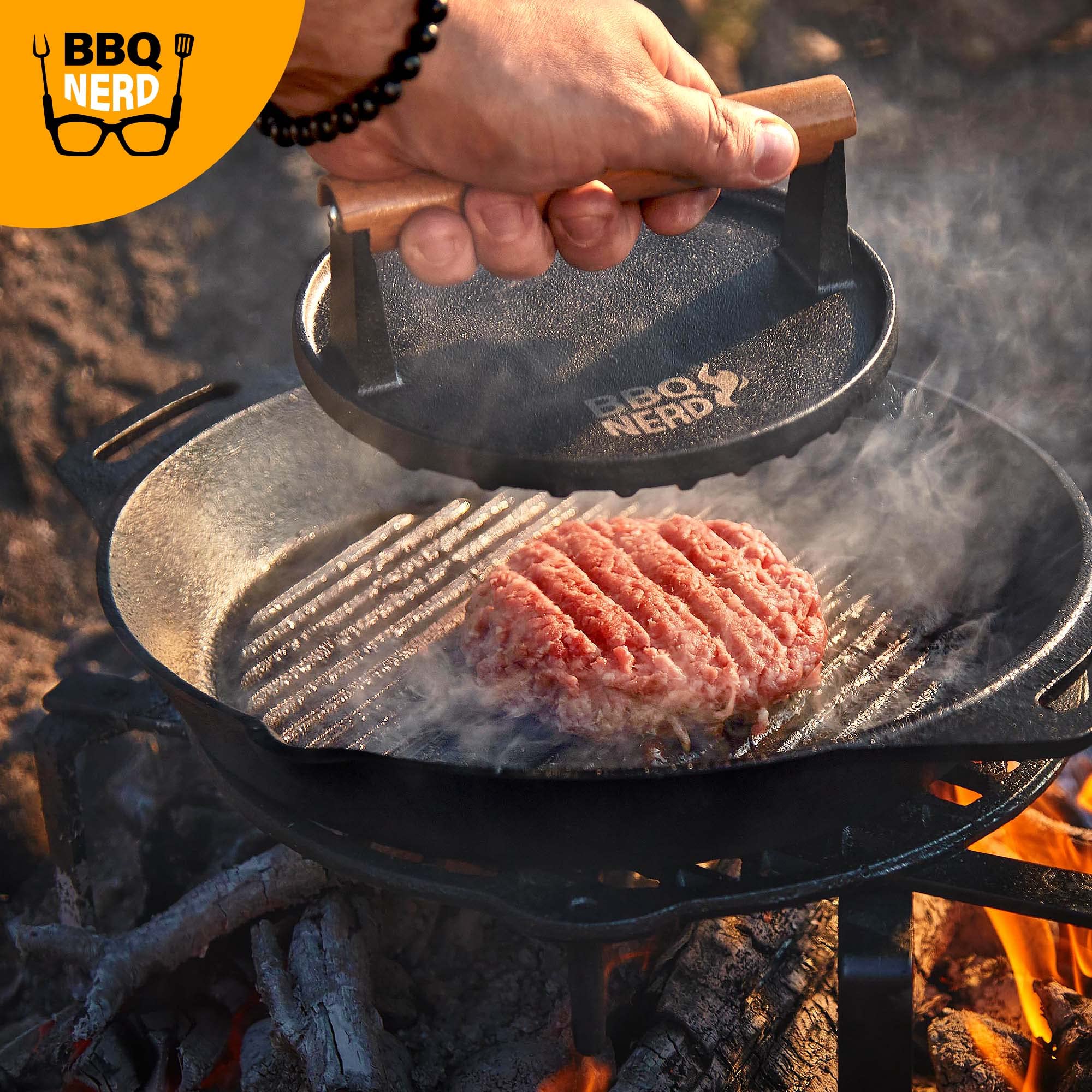 BBQ Nerd© Gietijzeren pan om te grillen, roosteren, aanbraden, grillpan