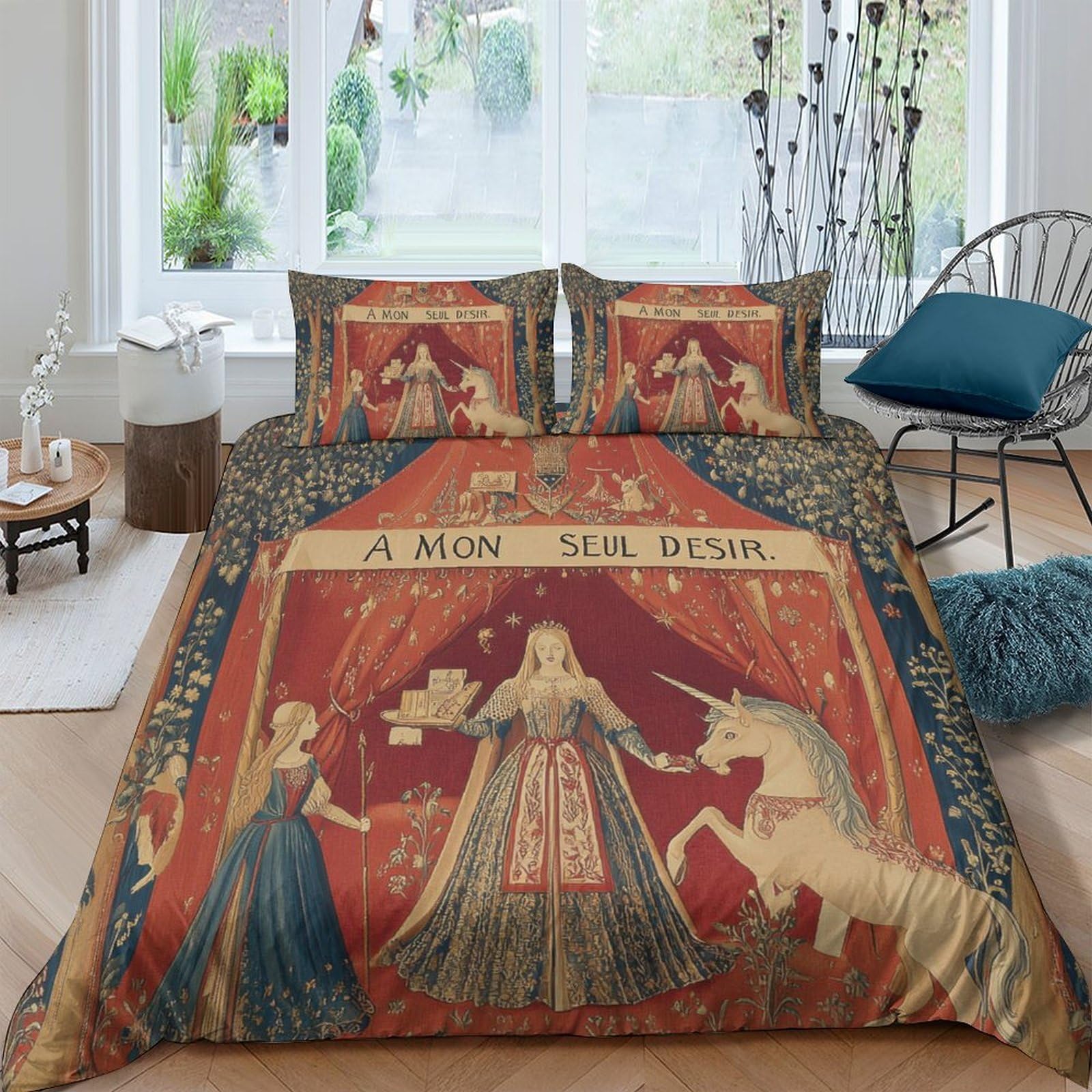 Ctjqhvkz Style-4 3D Printed Medieval Tapestry Fitted Sheet Microfiber Red Unicorn Castle Mattress Cover For Bedroom Dorm Décor Single（135X200cm）