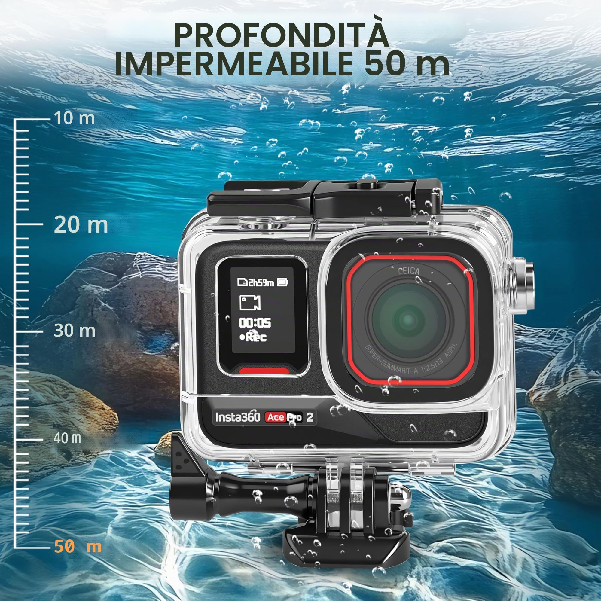 FitStill Set da immersione per Insta 360 ace pro 2/ace Pro, 50 m/164 FT custodia impermeabile + maniglia di galleggiamento, per fotografia subacquea ace pro 2 accessori