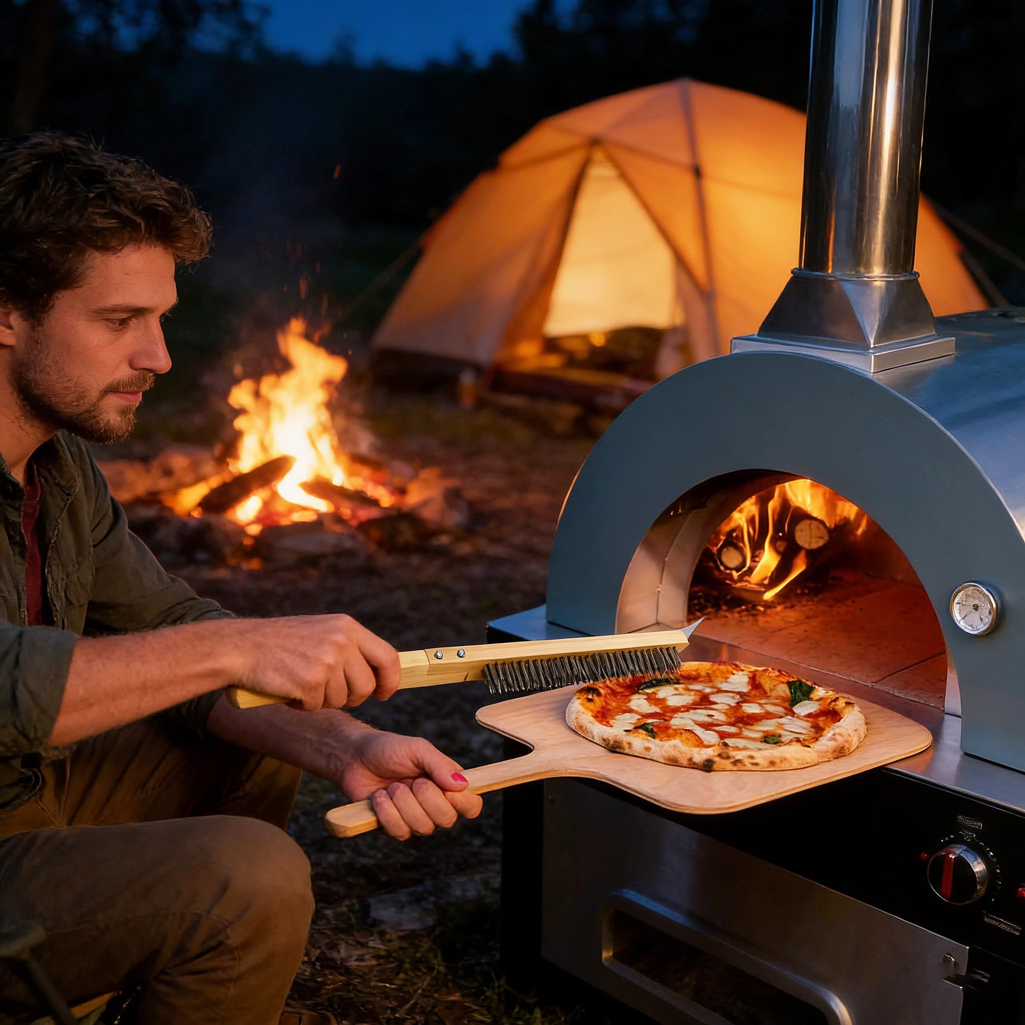 Spazzola Per Pizza In Filo In Acciaio Inossidabile, Rimovibile Pieghevole Set Di Spazzole Per Pulizia, Con Raschietto In Acciaio Inox, Accessori Per Forno a Legna e Pizza Alimentare Portatili