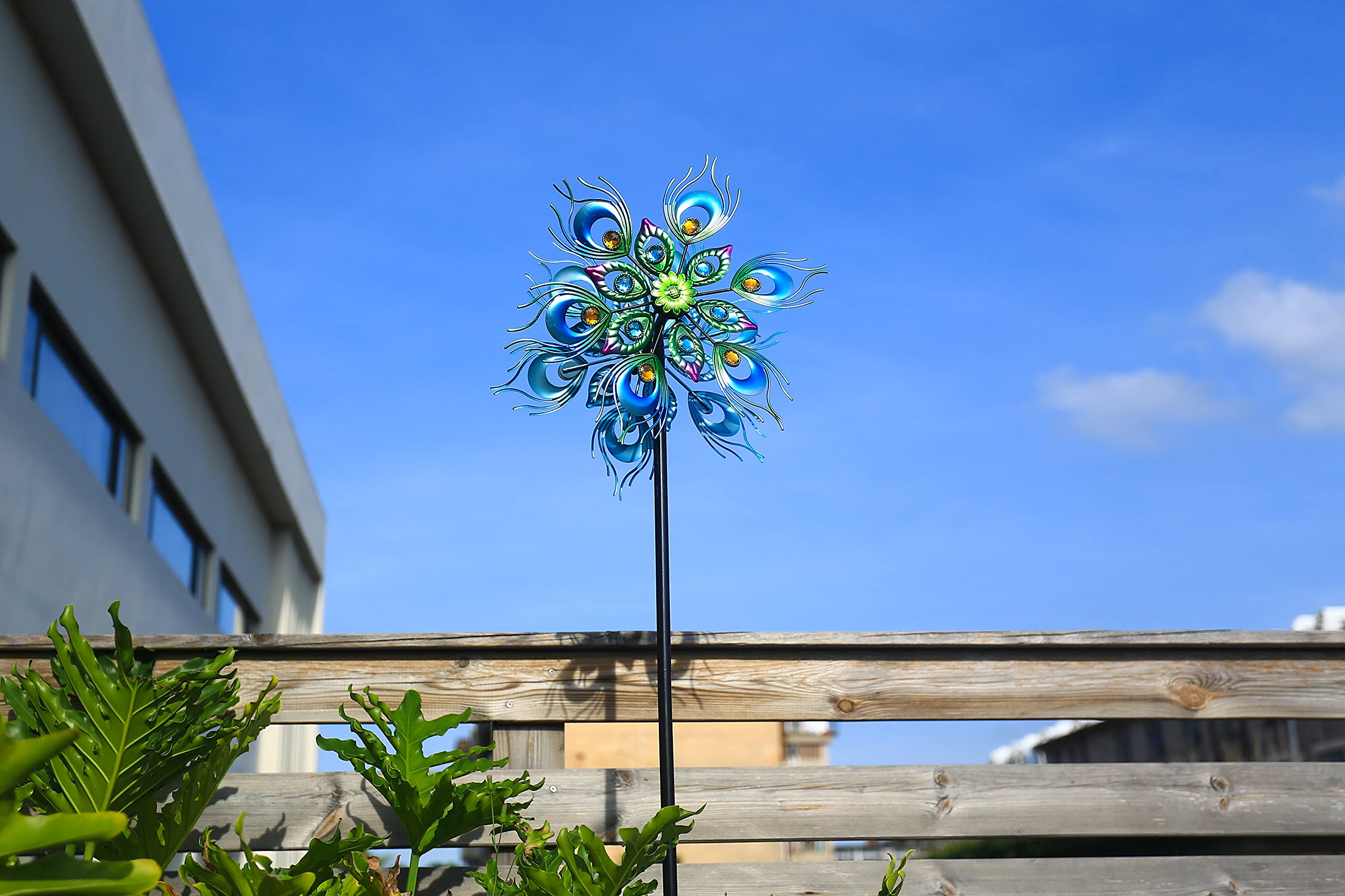 Roaming Light Peacock Wind Spinner, 48Inch Double Wind Sculpture, Kinetic Wind Spinners Outdoor Metal Stake Yard Spinners, Garden Wind Catcher Wind Mills, Wind Spinners for Yard and Garden