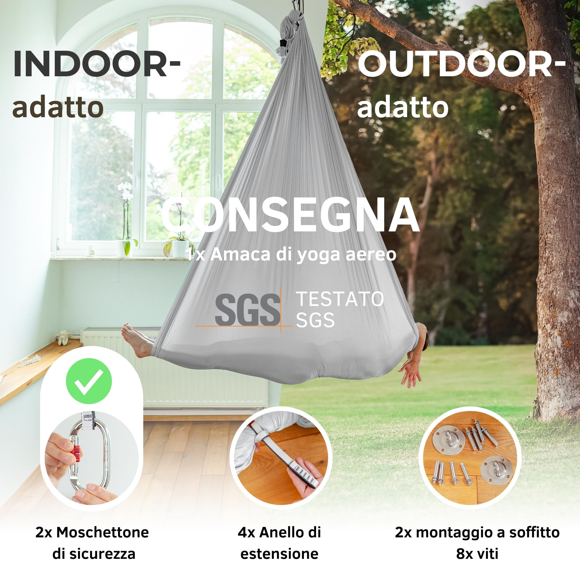 Yosana Amaca | Set completo incl. fissaggio | Testata per la sicurezza | Tessuto in nylon 5m x 2,6m