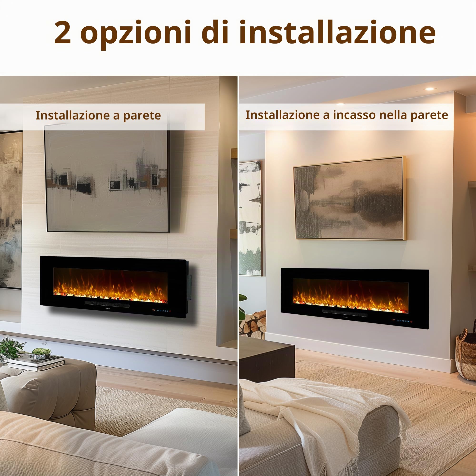 OxharkFlame - Inserto per camino elettrico da incasso, 127 cm, colore: Nero | Camino Elettrico Multicolore Fiamma, 750/1500W Termostato, Timer, Telecomando Touch Screen, Protezione Surriscaldamento