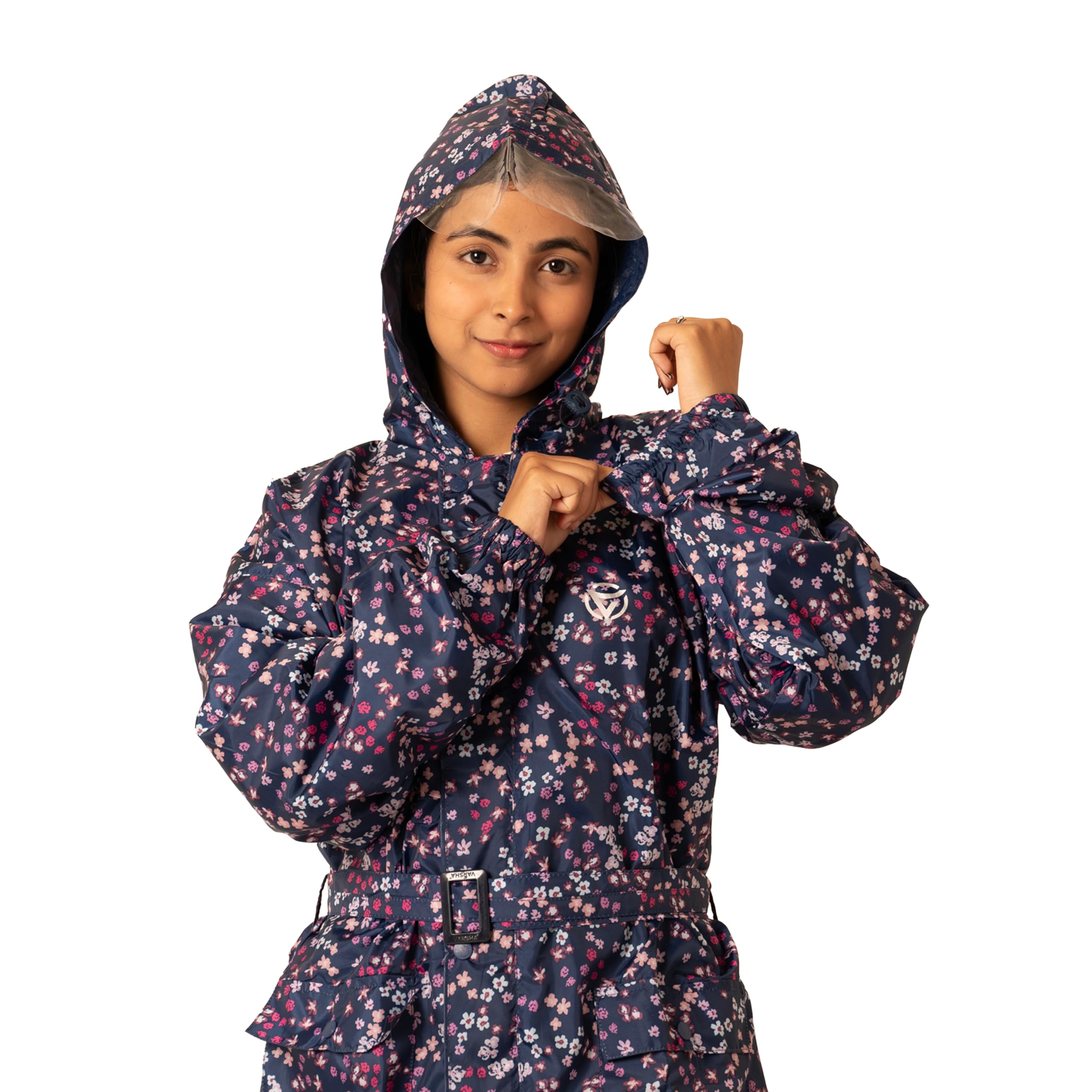 VARSHA-Raincoat for Women Waterproof Reversible with Attached Hood and Waist belt,Buy Portable Waterproof Longcoat for Women Rainwear.(L-1966)-image-21
