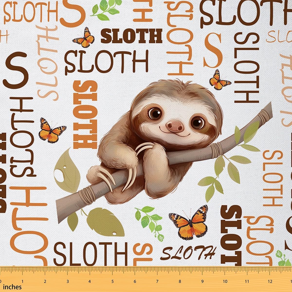 Feelyou Cute Sloth Waterproof Outdoor Fabric 10 Yard Cartoon Animal Fabric by The Yard Kids Ultra Soft Brown Upholstery Fabric for Chairs Animal Reupholstery Fabric Decor Room Decor Kawaii Butterfly