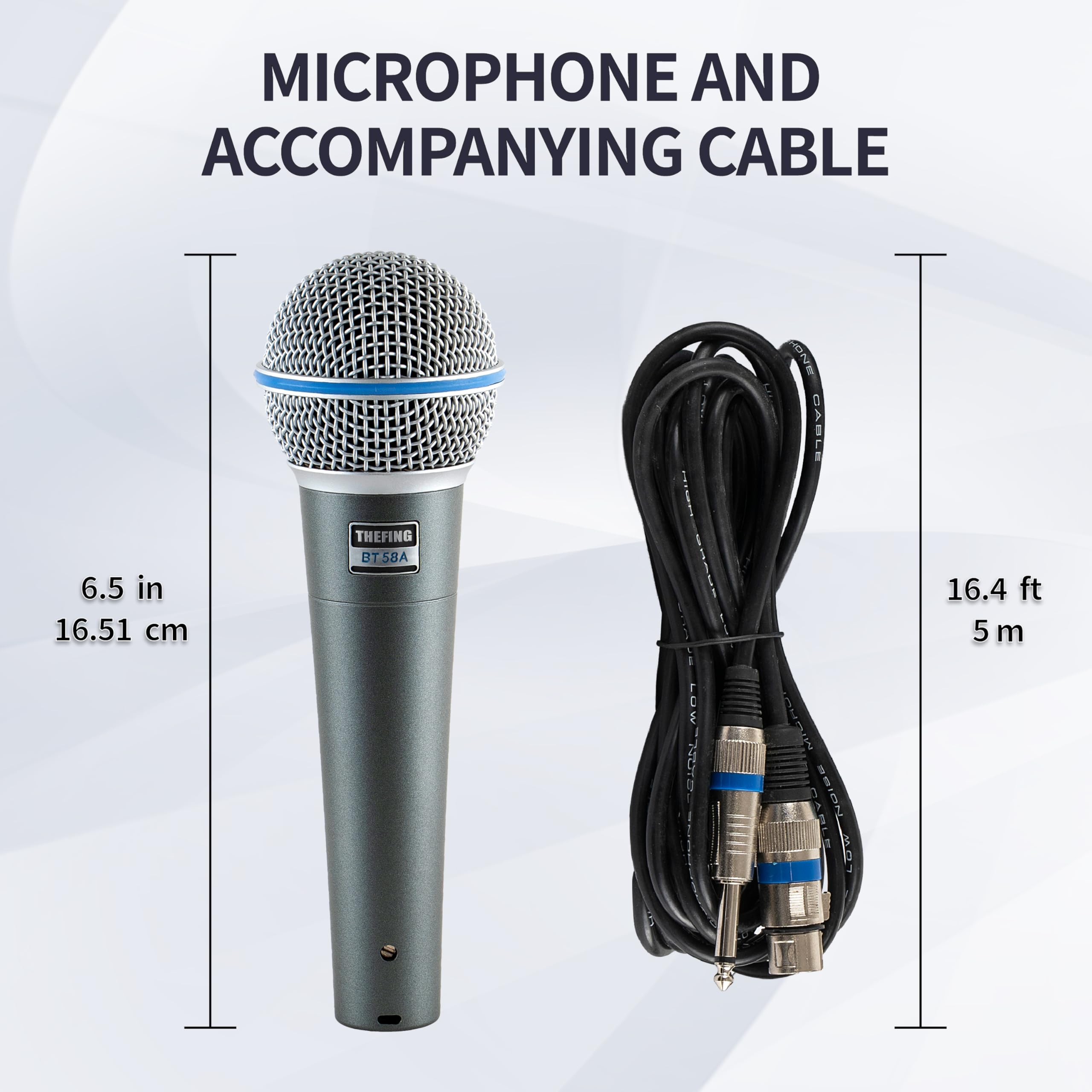 BT - Micrófono vocal supercardioide dinámico con cable 58A, incluye cable de audio XLR de 16 pies y adaptador de soporte, para cantar en escenario, estudio, mezclador, altavoz y karaoke,