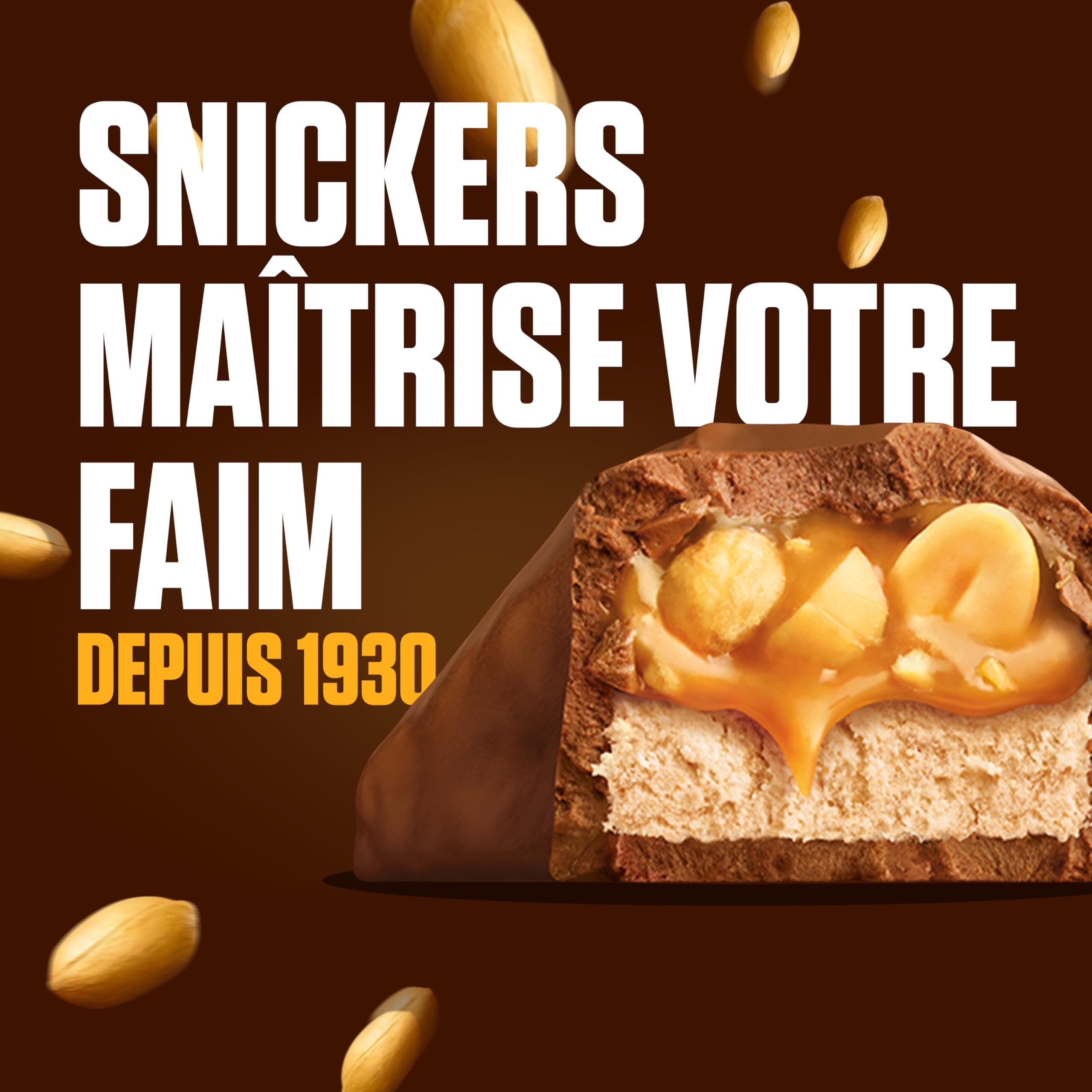SNICKERS - Barre Chocolat au Lait, Cacahuètes & Caramel - Grand format - 40 barres chocolatées individuelles de 50g - 2kg