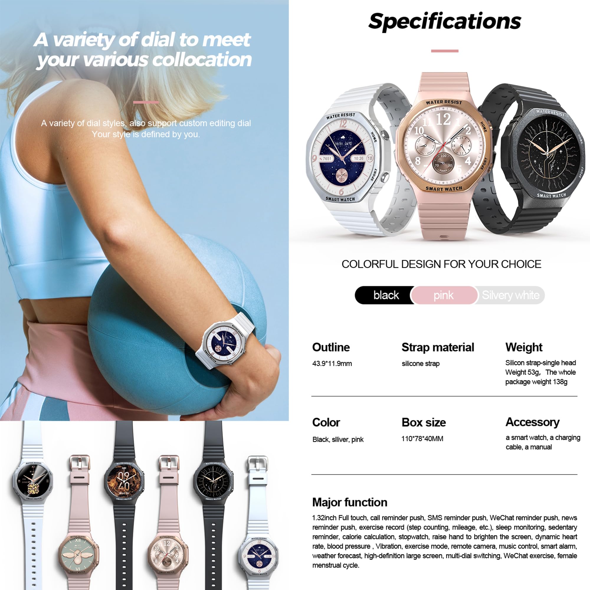 ZPIMY Reloj Inteligente Mujer con Llamada y Whatsapp, 1,32" AMOLED 5ATM Impermeable Smartwatch Reloj Deportivo Hombre con Monitor Sueño, Oxígeno Sanguíneo, Podómetro, Pulsómetro Android iOS (Plata)