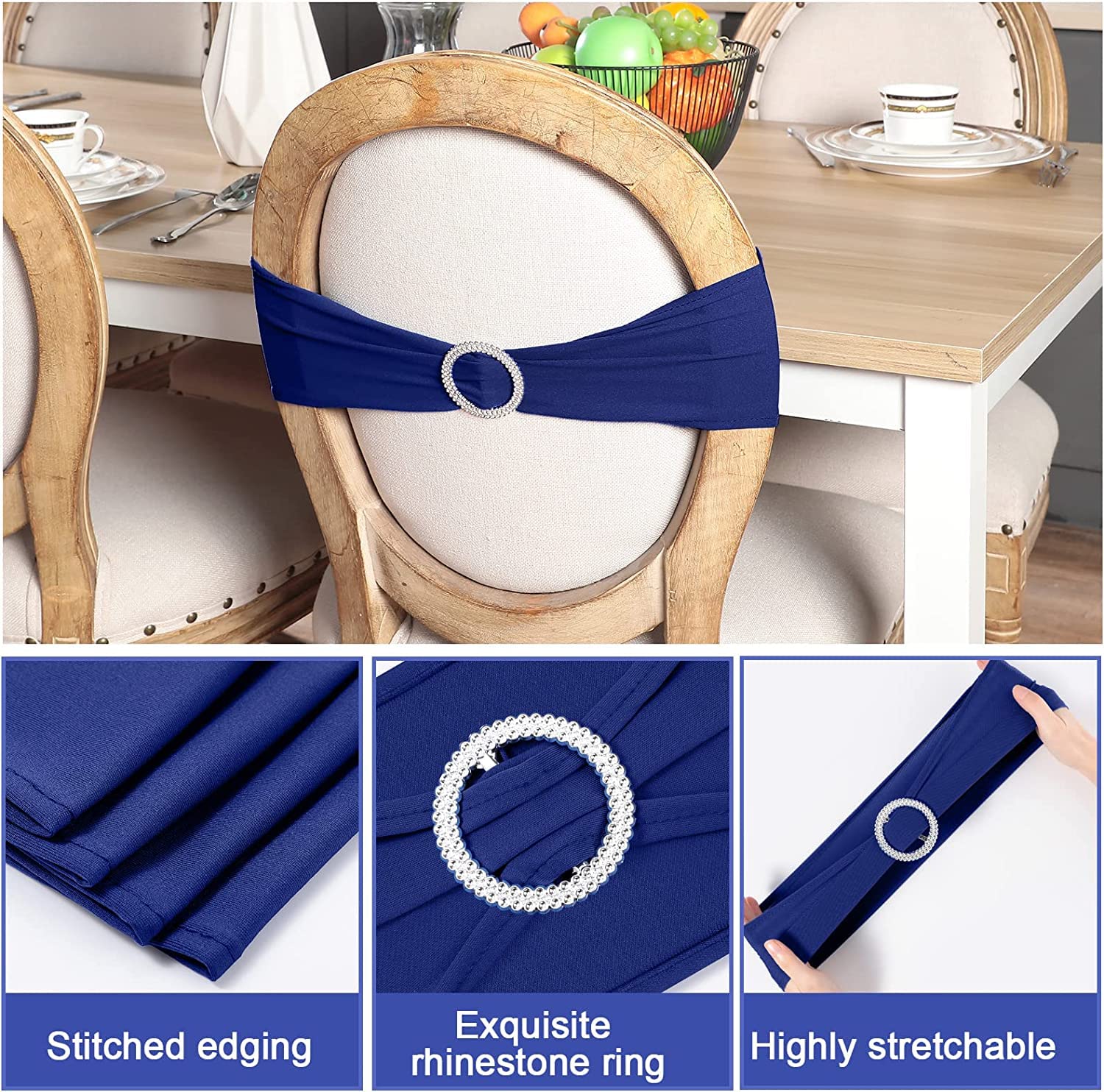 ERRVA 20 Pezzi Fasce per Sedie in Poliestere Spandex Fasce per Sedie Elasticizzate Fiocchi con Fibbia Cursore per Banchetti di Nozze Decorazione per Feste-Azzurro Cielo