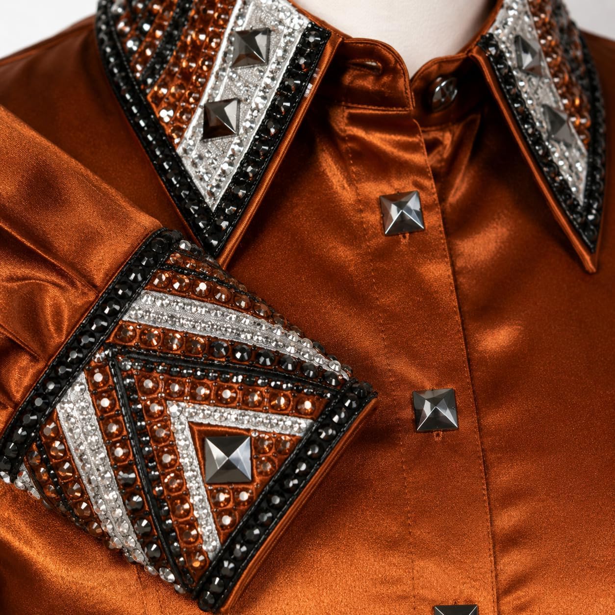 Women’s Copper Satin Rhinestone Showmanship Shirt Western Crystal Shirt Western Riding Apparel