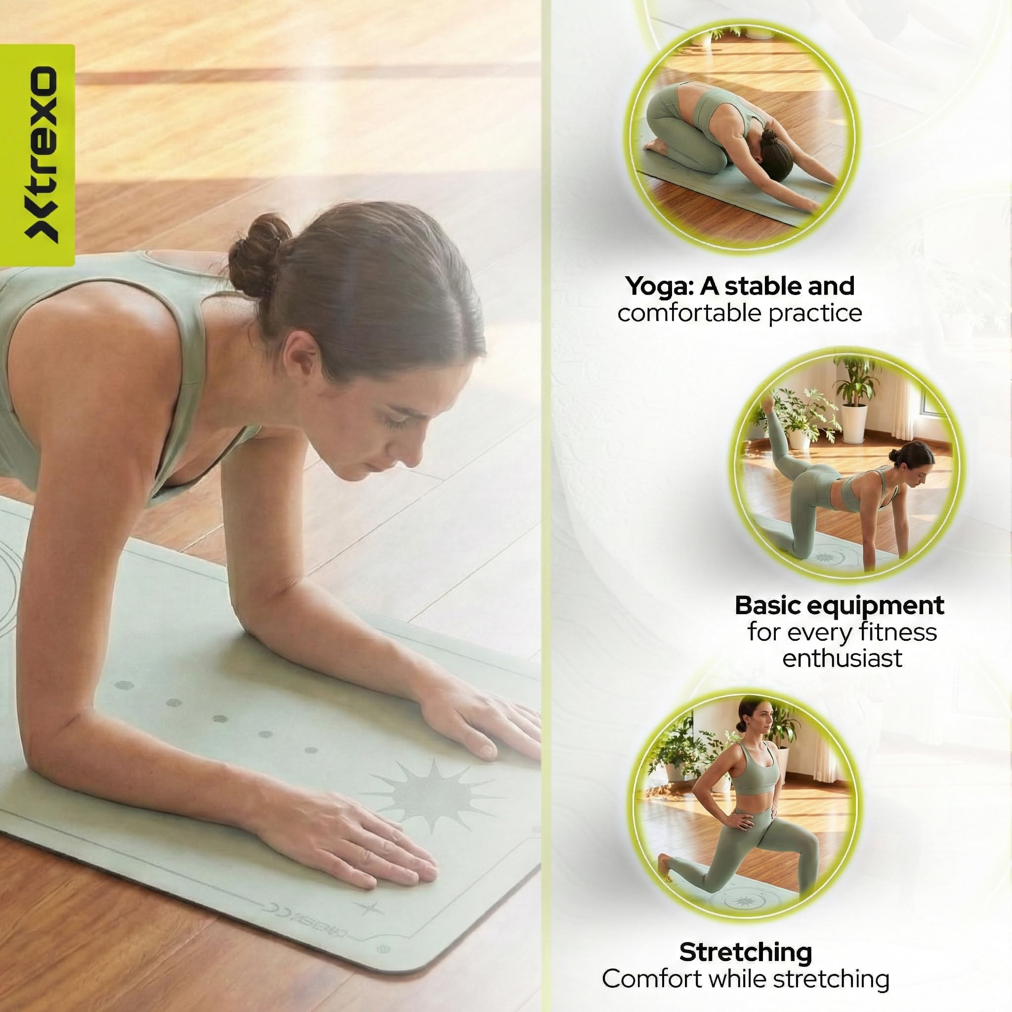 TREXO Tappetino da yoga 183 x 61 cm di altezza e 6 mm di spessore, in TPE ecologico con superficie antiscivolo, forte aderenza sul pavimento, resistente ai danni