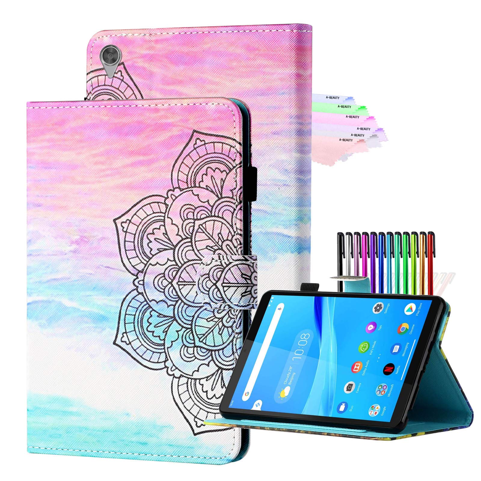 A-BEAUTY Case for Lenovo Tab M10 HD (2nd Gen) 10.1 inch 2020 (TB-X306X / TB-X306F), with Trifold Stand Case [Ultra thin] [Auto sleep/Wake], Colorful Mandala