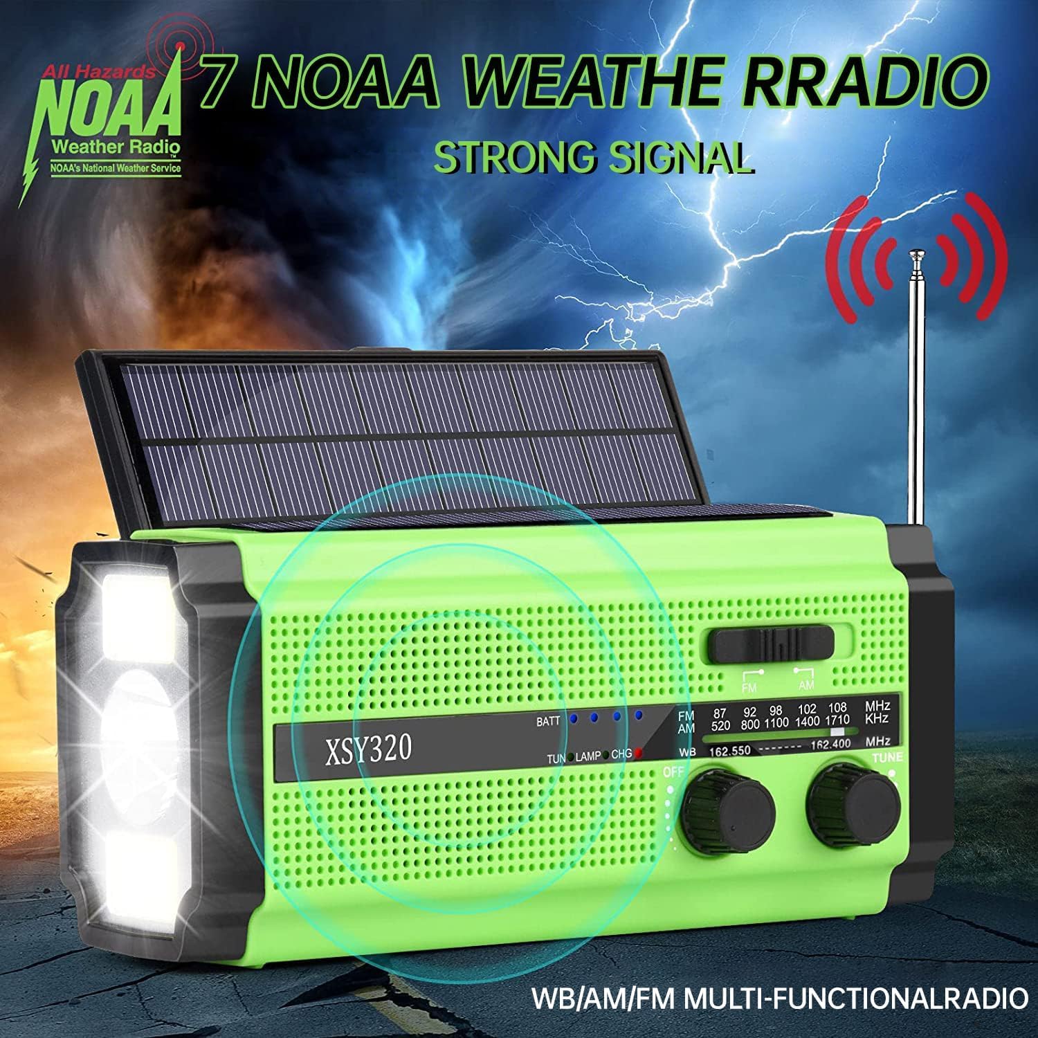 Radio a manovella di emergenza 5000 mAh 18500 mWh AM FM portatile con pannelli solari SOS torcia
