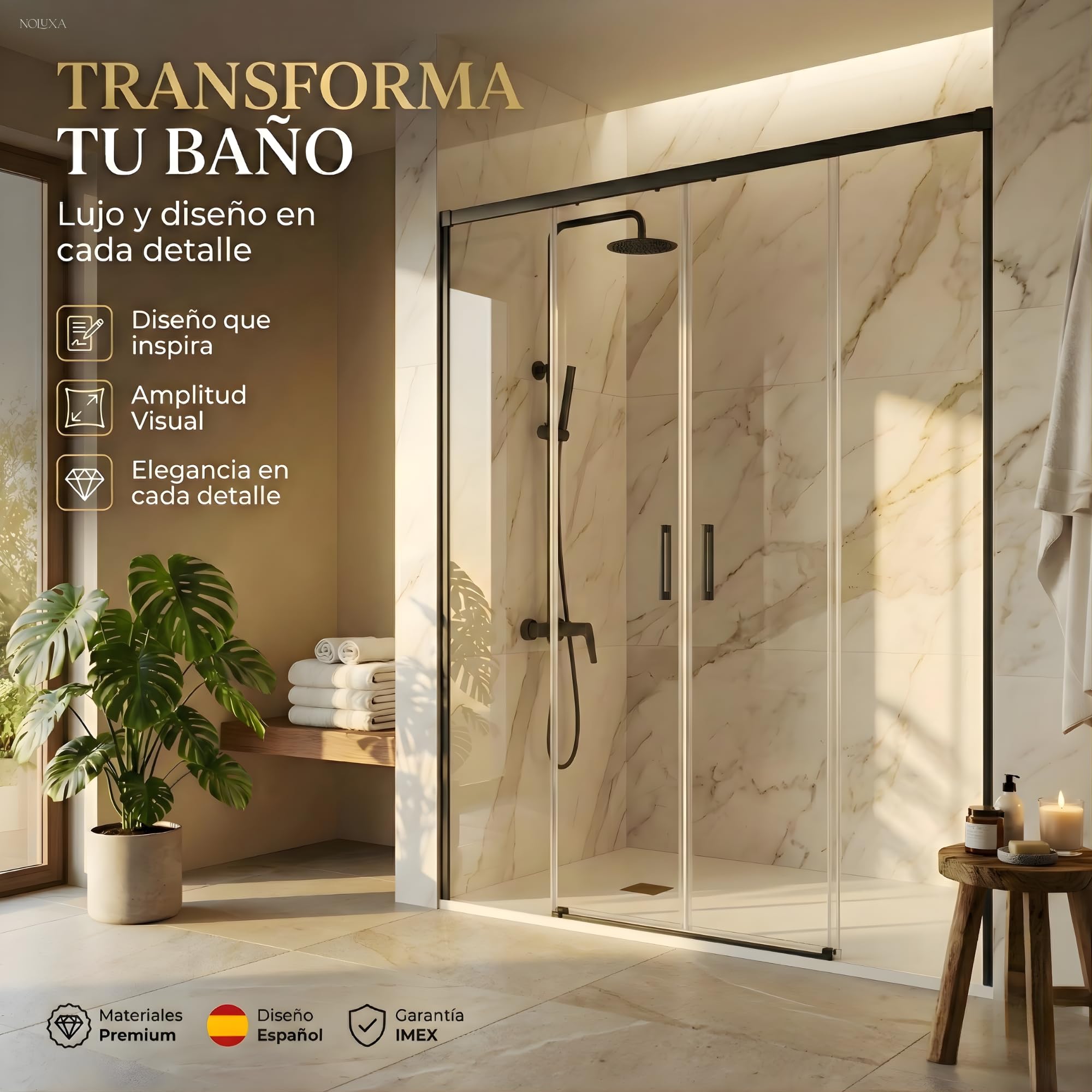 IMEX - Mampara Ducha Dos Puertas Negra Frontal 2 Fijas + 2 Correderas 145cm | Mampara de Cristal Reversible y Antical con Ancho Adaptable 141 a 146cm | Perfilería de Aluminio con 195cm de Altura