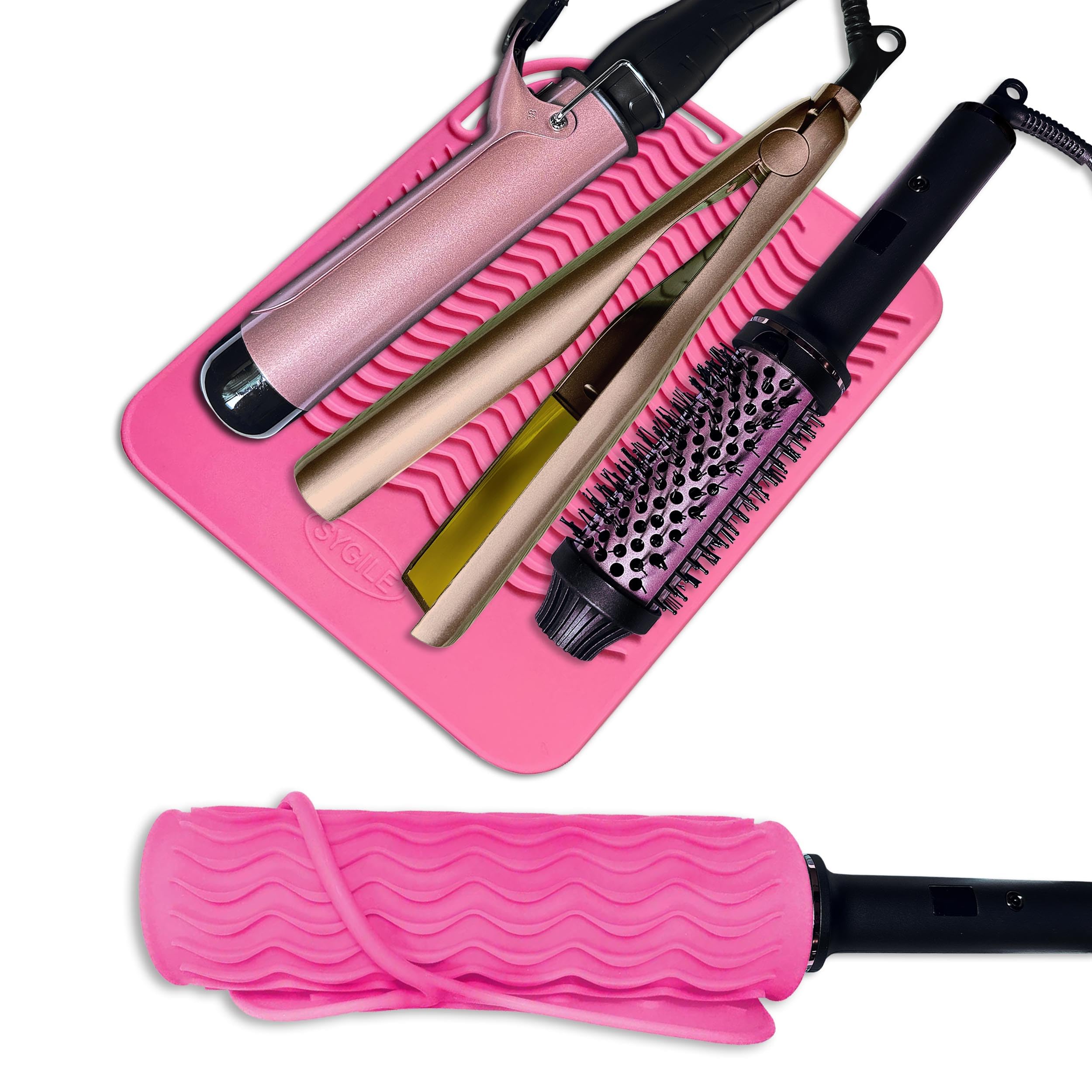 11" X 7.5" Large Size Heat Resistant Silicone Travel Mat, Anti-Heat Pad for Hair Straighteners, Hair Rollers, Curling Irons, Flat Irons and Other Hair Styling Tools - Baby Pink