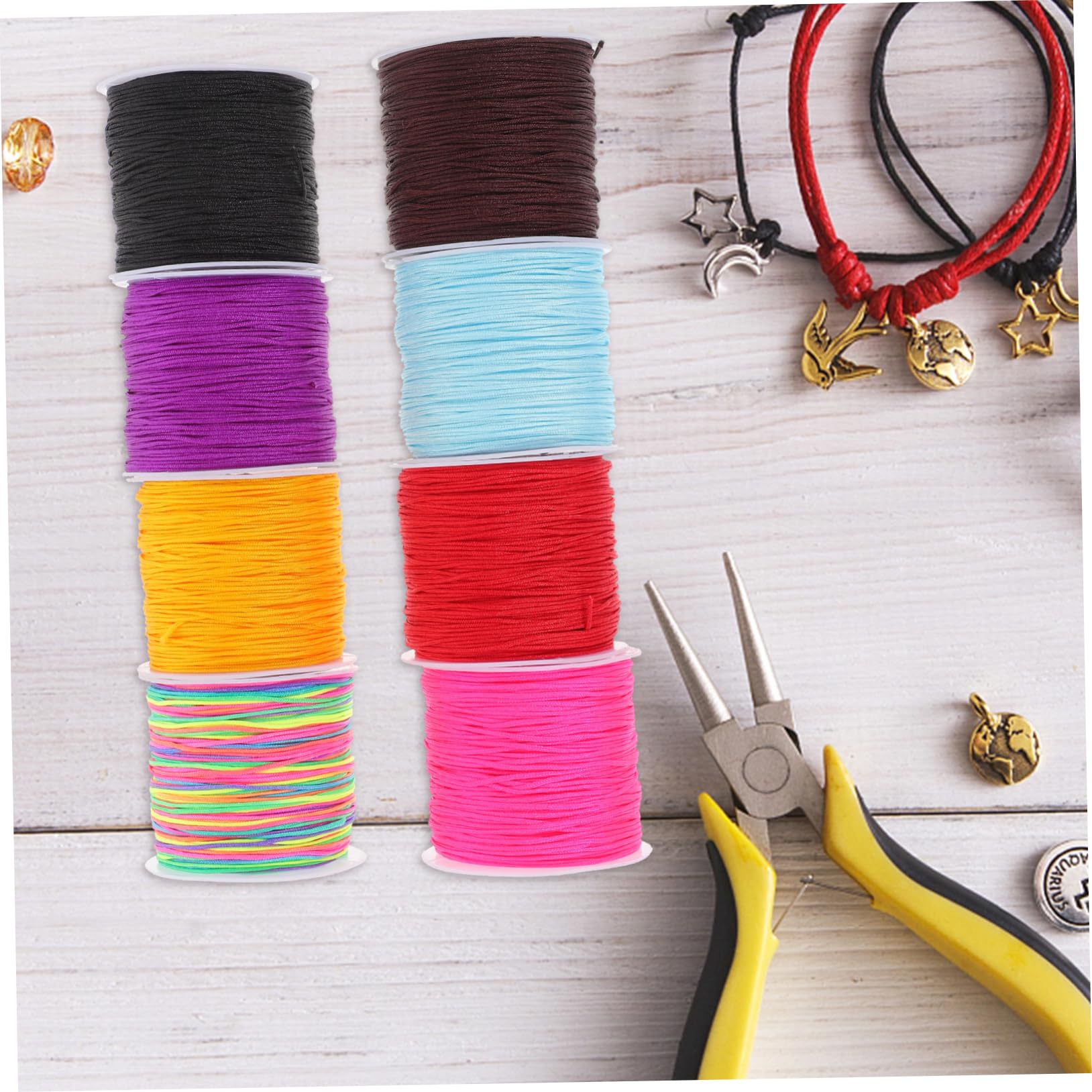 SHINEOFI Cuerda Trenzada Keyring Hilo De Tejer De Colores Hilo De Ganchillo para Tejer Hilo De Ganchillo Bricolaje Hilo Grueso para Tejer Hilo De Tejer Grueso Nylon 8 Rollos*4