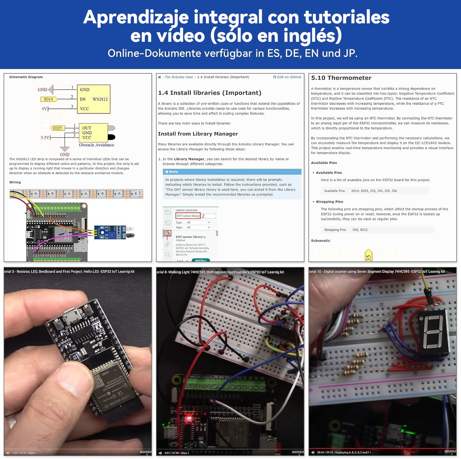 SunFounder Kit Definitivo ESP32(Compatible con Arduino),ESP32-CAM,Conforme RoHS,Python,C,Scratch,Cursos en Video en inglés,IoT para Principiantes e Ingenieros,Placa ESP32 Board