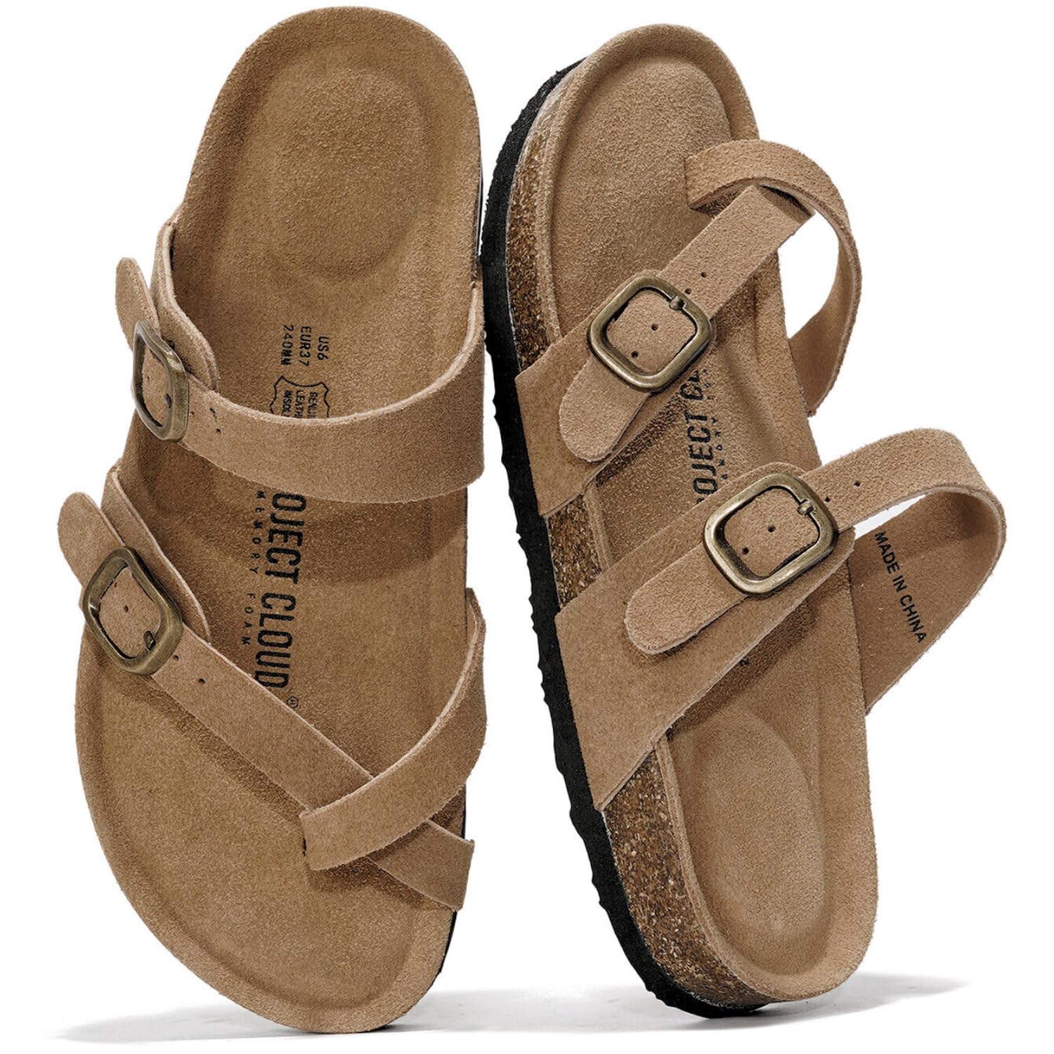 100% Genuine Leather Womens Sandals -Lightweight Womens Slides Memory Foam Insole & Cork Footbed Sandals Women - Non-Slip Beach Essentials Summer Sandals for Women 2026 (Lian)