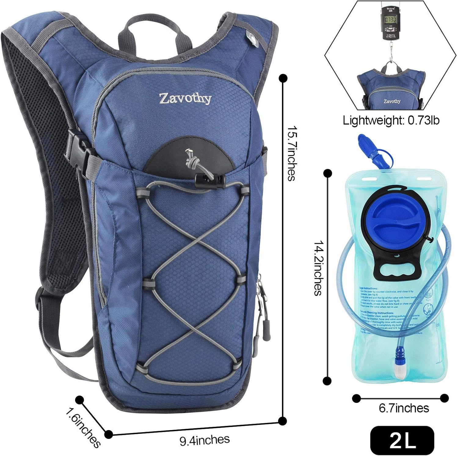 Zavothy Hydration Pack Hiking Backpack with 2L BPA Free Hydration Bladder， Lightweight and Comfortable for Hiking, Running, Cycling, Camping, Skiing, Outdoor Activities : Everything Else