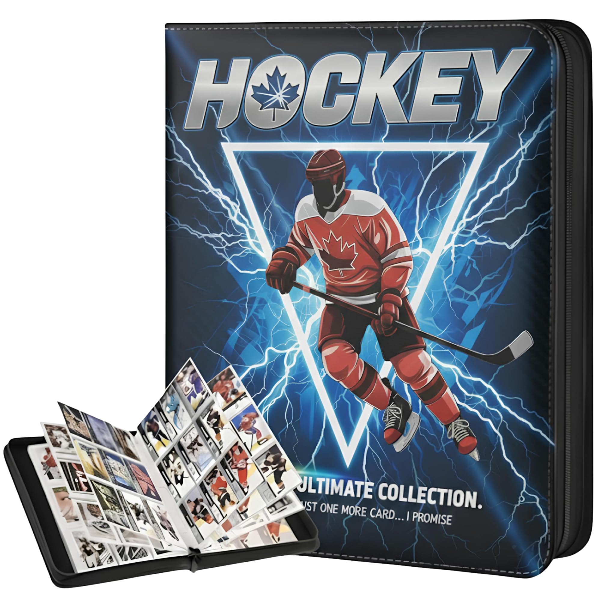 Hockey Card Binder with Sleeves, 900 Pockets Trading Card Binder, 9-Pocket 3-Ring Collector Album with 50 Removable Double-Sided Sleeves, Waterproof Sport Card Folder, Canadian Style Gift for Boys