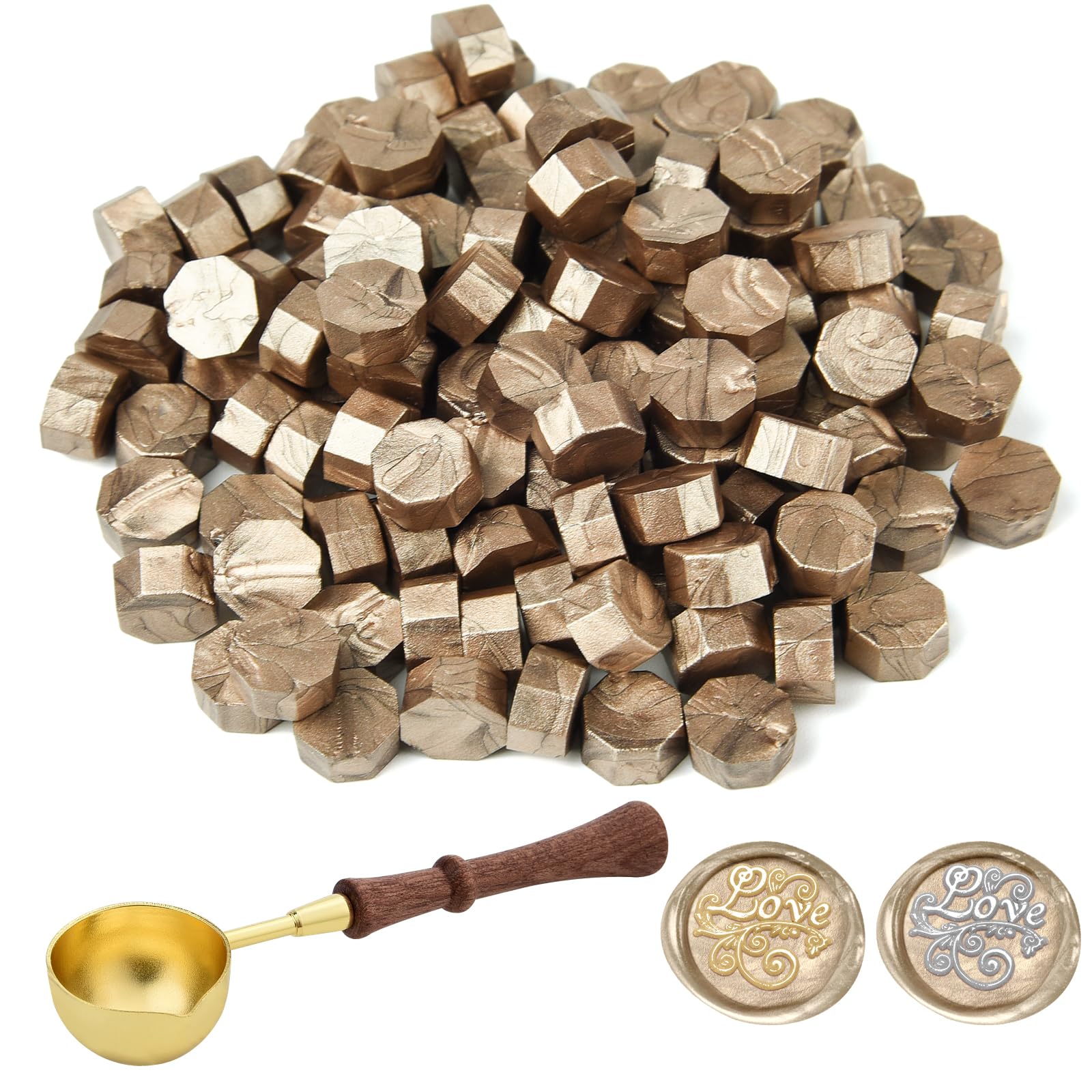 ASTARON 300 Pcs Bronze Sealing Wax Beads, Octagon Wax Seal Kit with 1 Wax Melting Spoon, Perfect for Invitations Cards Envelopes Wine Packages Gift Wrapping — image 1