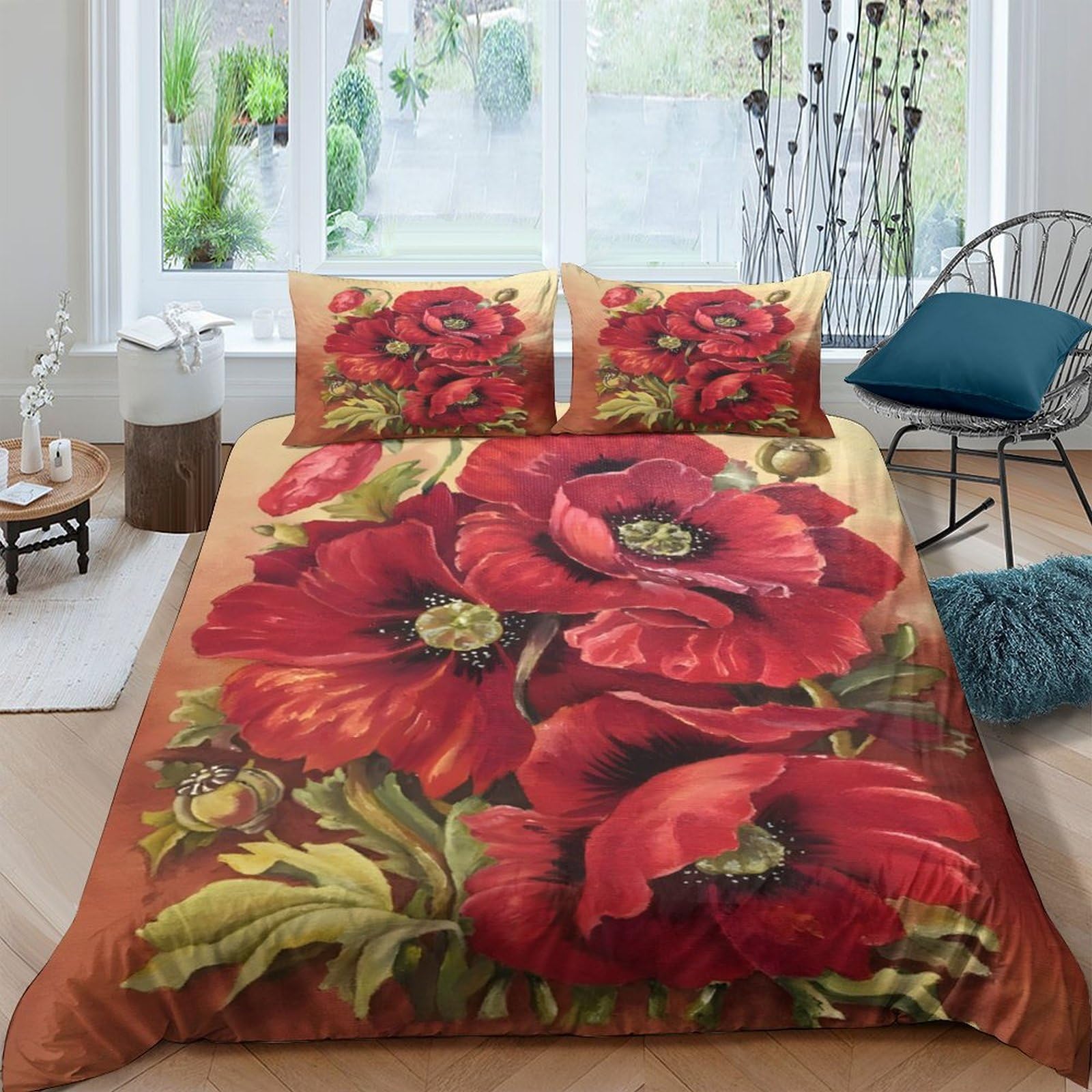 Ctjqhvkz Style-10 3D Printed Red Poppy Flower Fitted Sheet Microfiber Soft Bed Cover For Bedroom Dorm Easy Care Washable Decorative Single（135X200cm）
