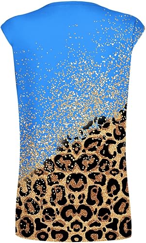 Vista 5 de Ceboyel Camisetas sin mangas con estampado de leopardo para mujer, blusas sin mangas con cuello en V, camisetas para vacaciones en la playa 2023