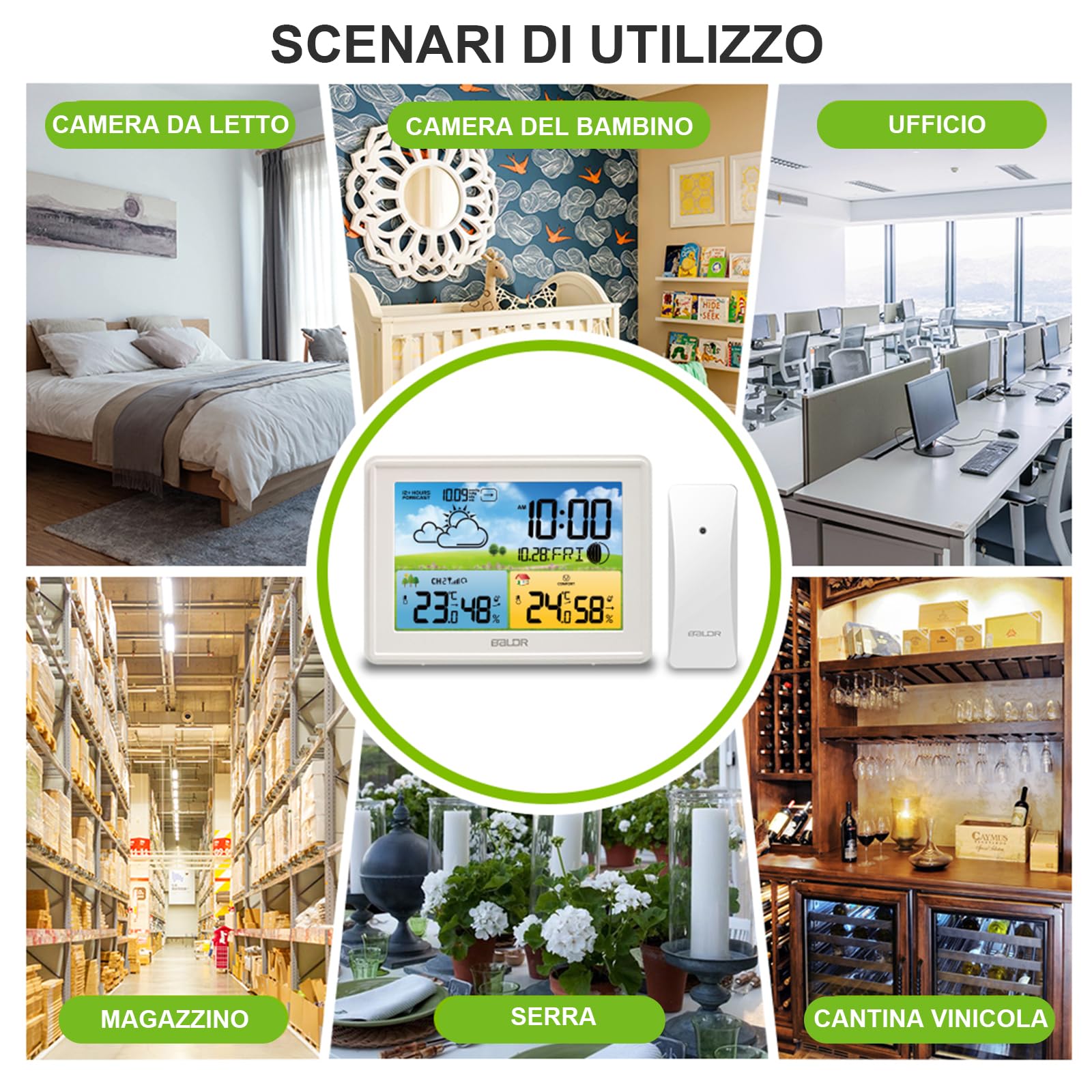 LEVIPE Stazione Meteo con Sensore Esterno,Display a Colori, Termoigrometro Interno/Esterno, Barometro Previsioni Meteo, Oradio Radio Controllata, Allarmi – Perfetta per Casa, Ufficio, Giardino