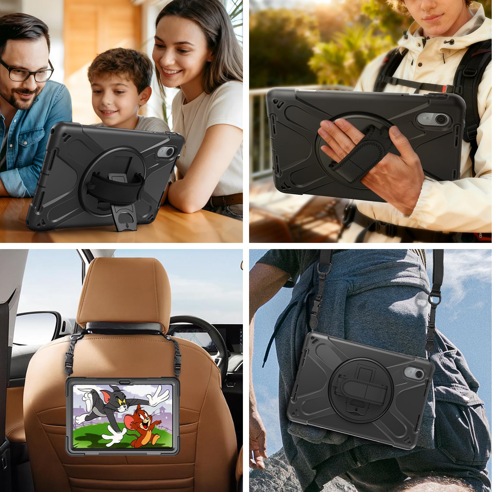 Gerutek Funda Anticaída para Lenovo Idea Tab 11 Pulgadas 2025/Tab K11 Gen 2/Tab M11/Xiaoxin Pad 11", (TB-336ZU/TB-336FU), Carcasa Rugosa con Soporte Giratorio, Correa de Mano/Hombro, Portalápiz, Negro