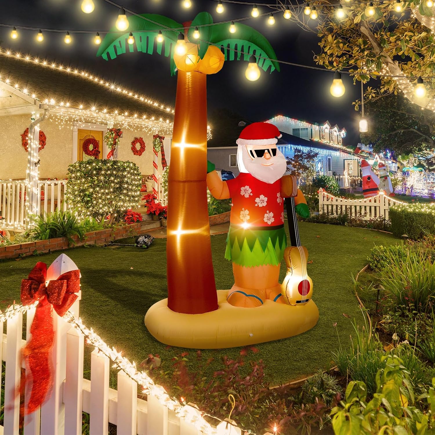 Liliful 8 Ft Tall Christmas Santa Inflatable Outdoor Decorations Hula Santa Claus on Beach Palm Tree Outdoor Xmas Blow Up Yard Decoration with LED Lights for Christmas Party Outdoor Garden Lawn Patio - Image 5