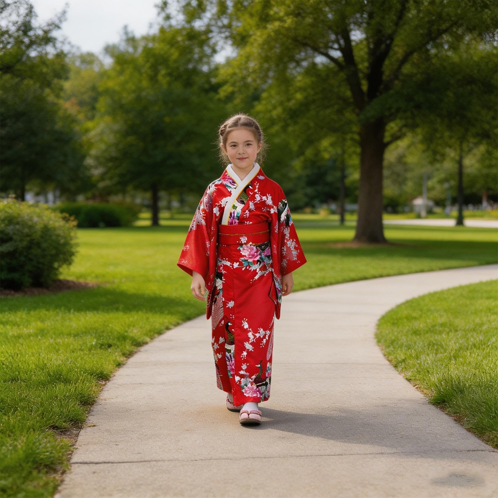 Yukata sukienka dziewczęca, tradycyjne kwiatowe nadruki, szlafrok - japoński kostium kimono dla dzieci w wieku 2-10 lat, urodziny, dramat, cosplay, wydarzenie, spotkanie