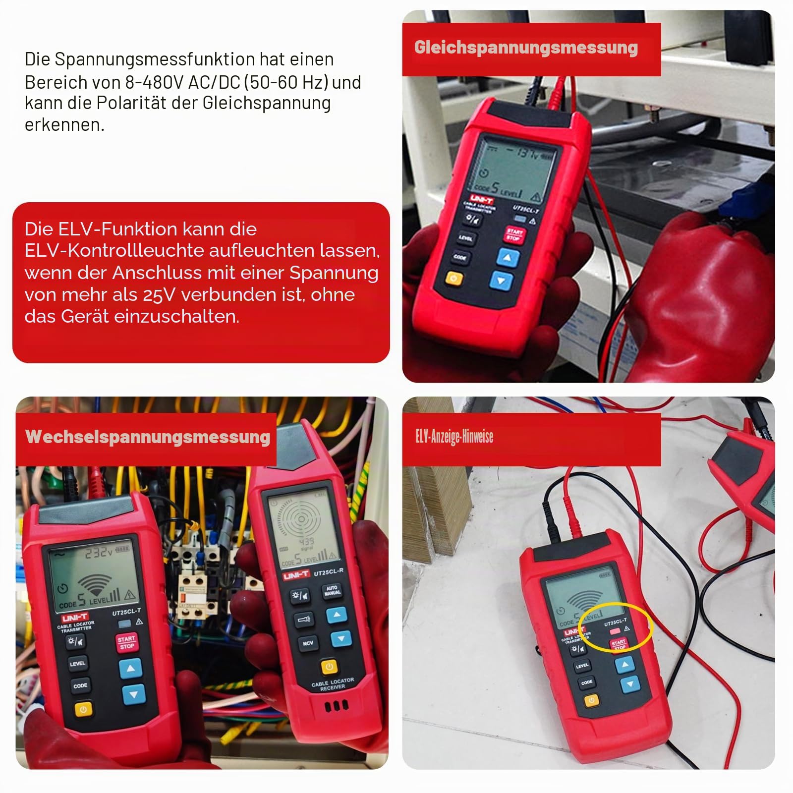 UT25CL Kabelfinder Tester für Netzwerkkabel LAN Kabelverfolgung Messung POE NCV Kontaktloser Test Elektrische Sicherheit Spurerkennung
