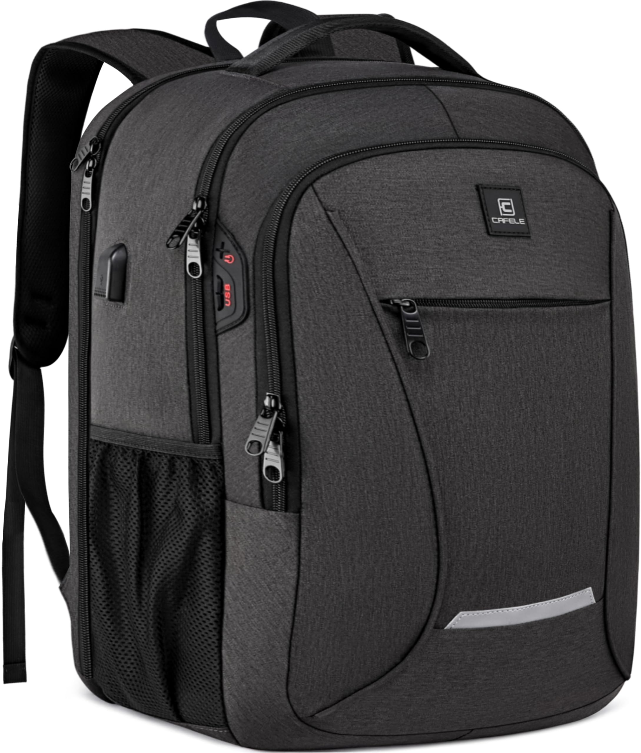 CAFELE Sac à dos professionnel avec compartiment 17,3 pouces et port USB de recharge - Idéal pour le travail, les voyages et l'école. Style tendance unisexe en gris