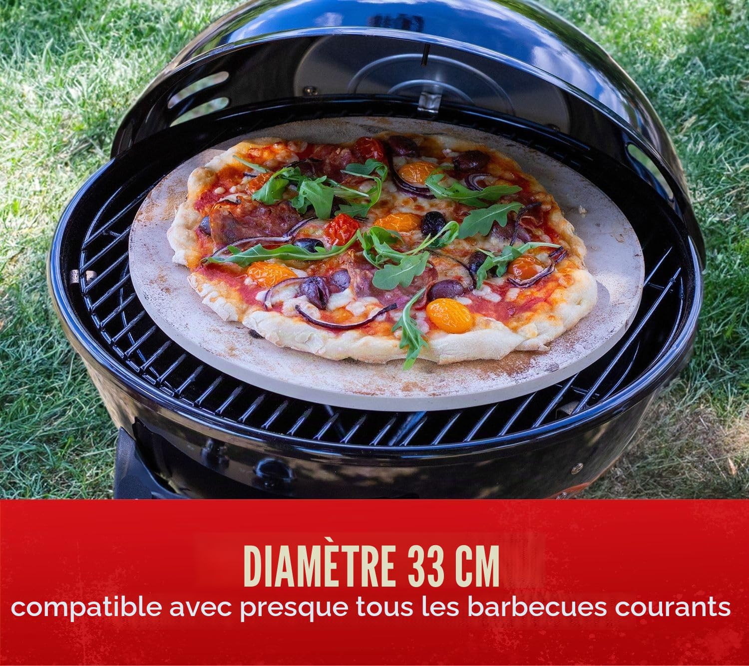 Cordiérite Pierre à pizza 33 cm ronde pour barbecue ou four. Pizza Pâtisserie sur barbecue à gaz barbecue au charbon de bois, boule Grill et Barbecue électrique comme de la pierre Four