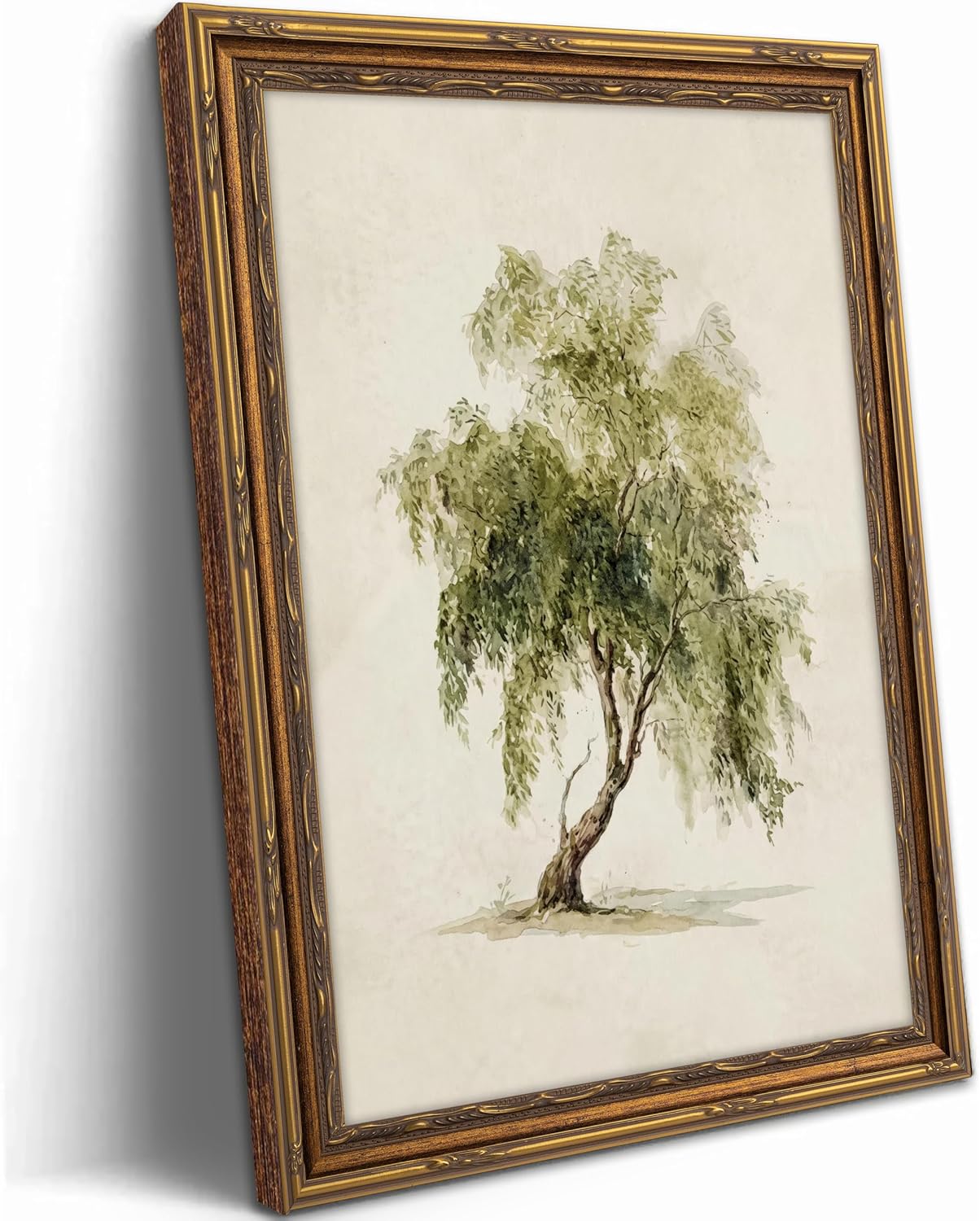 Gold Framed Vintage Canvas Wall Art Watercolor Weeping Willow Painting Picture Wall Decor Tree Sketch Art Poster Print Artwork for Bedroom Living Room Study Home Decoration