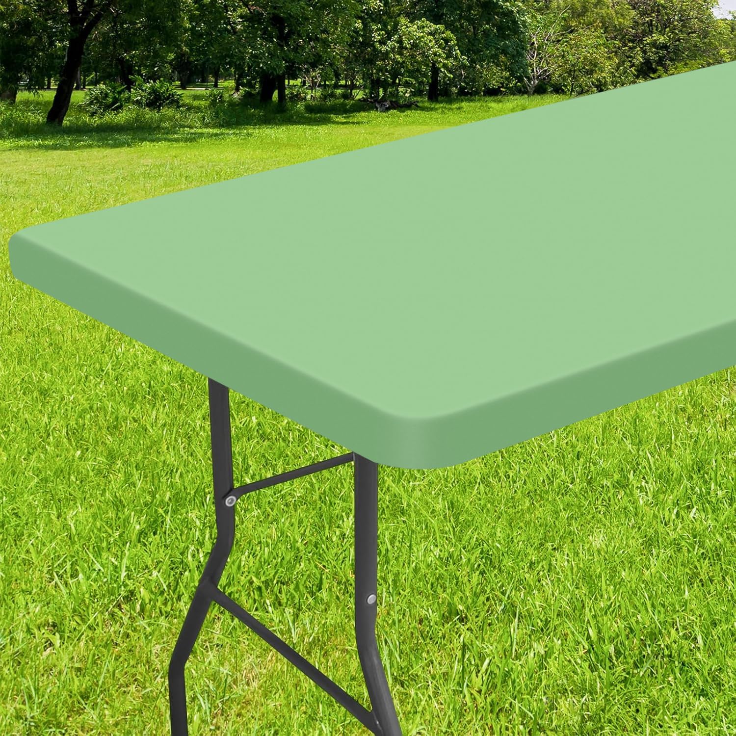 Smiry Rectangle Tablecloth, Elastic Fitted Flannel Backed Vinyl Tablecloths for 6ft Folding Tables, Waterproof Wipeable Table Covers for Indoor, Outdoor, Picnic and Camping (Sage Green, 30"x72")