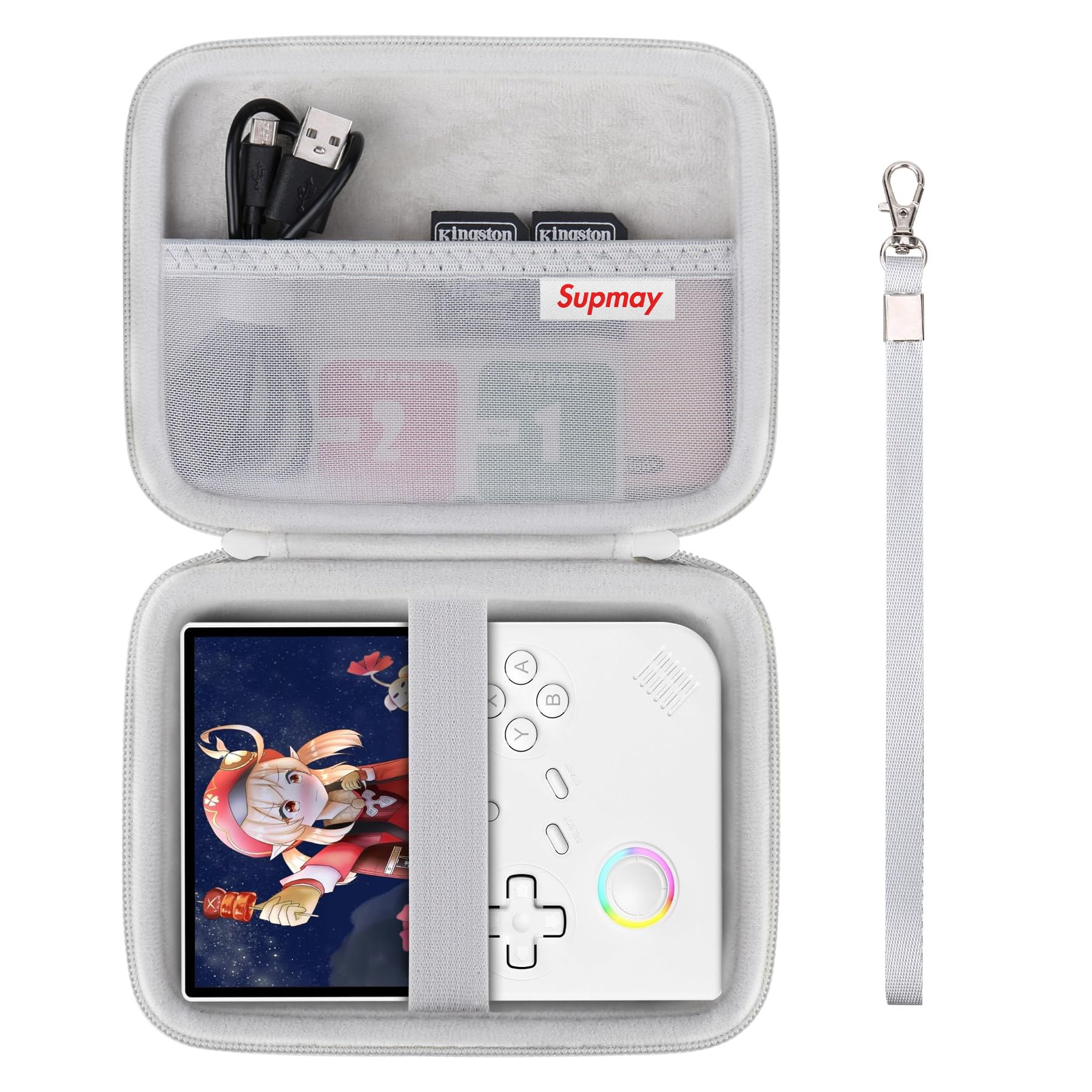 Supmay Custodia rigida per console di gioco portatile retrò G350/RG35XX Pro/RG40XXV/RG405V/RG406V, supporto da viaggio per videogiochi retrò con borsa a rete per scheda SD, cavo di ricarica USB