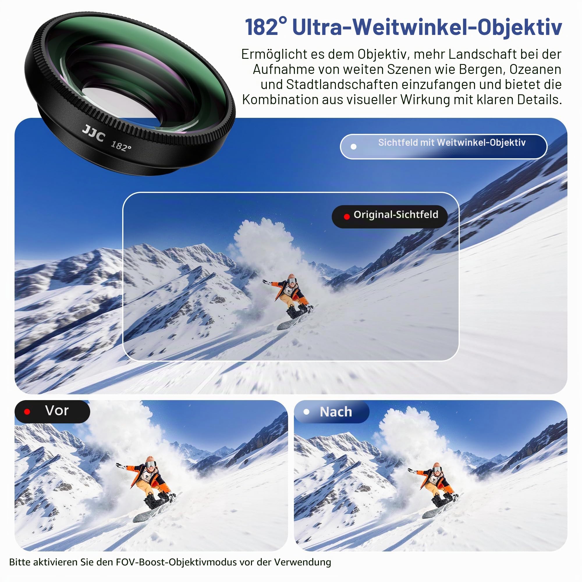JJC Osmo Action 5 Pro 4 Weitwinkel Objektiv Set,182°FOV Weitwinkelobjektiv für DJI Osmo Action 5 Pro 4 mit Silikon Etui,0.72X Wide Angle Lens Mehrfach Vergütet Aufschraub Zubehör für Action5 Action4