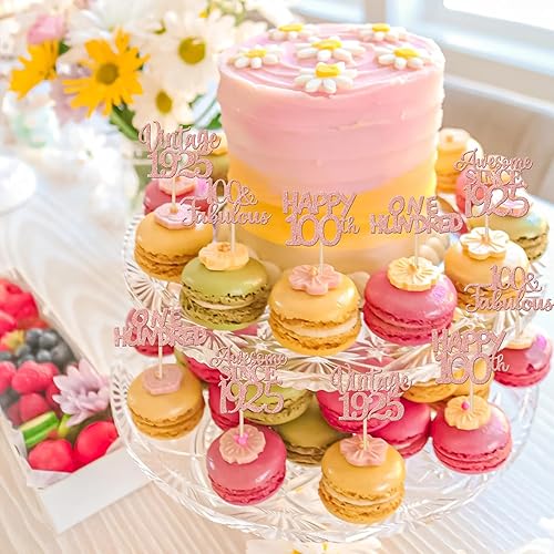 Miniatura 5 de 30 piezas vintage de 1925 adornos para cupcakes con purpurina de cien centenares fabulosos de feliz cumpleaños número 100 impresionantes desde 1925,