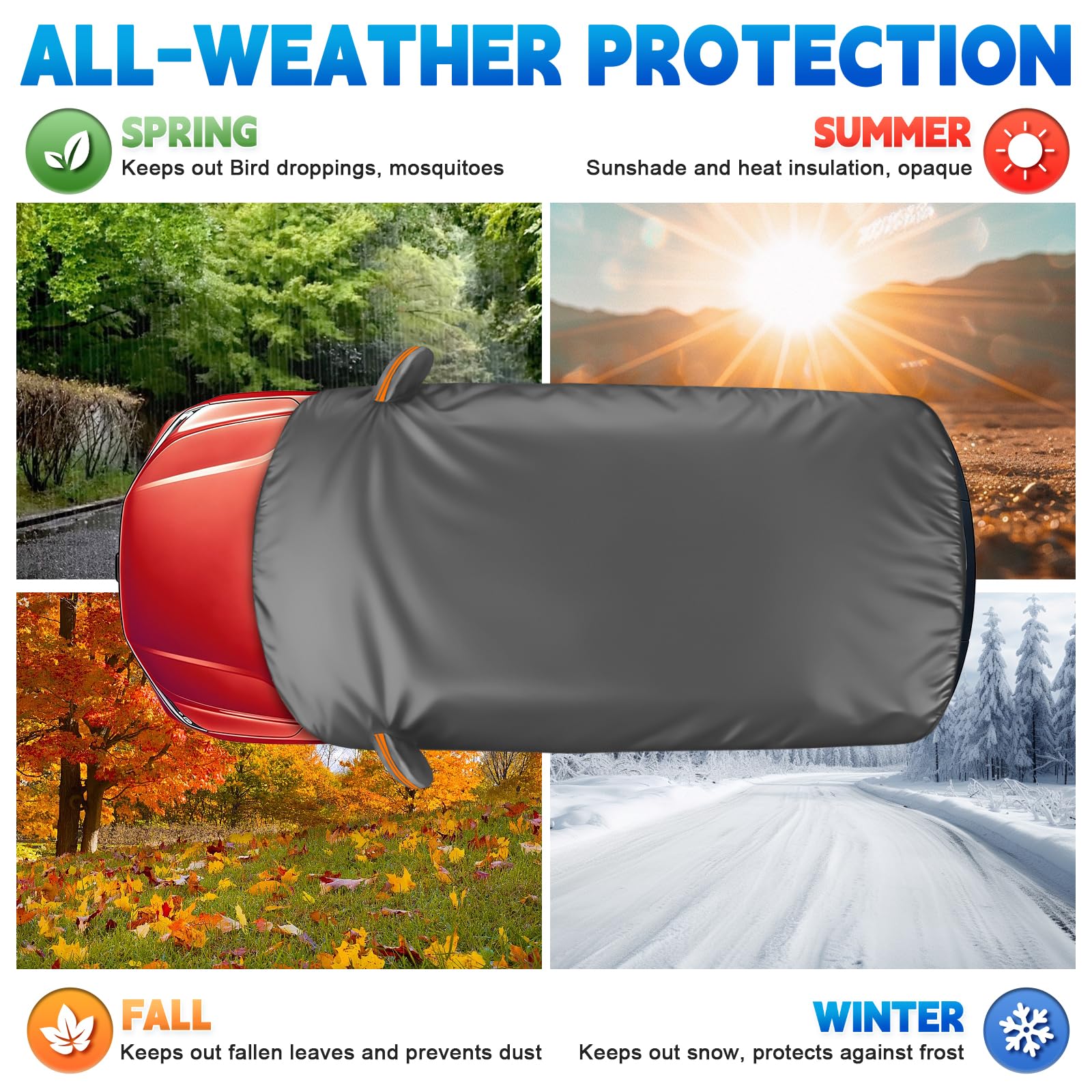 Autoabdeckung Wasserdicht Ersatz für VW Touran 2015-2024, Sonnenfest Hälfte Autoabdeckung, Halbgarage UV Beständige Halbe Auto Abdeckplane Staubdicht Schneefest Outdoor Indoor