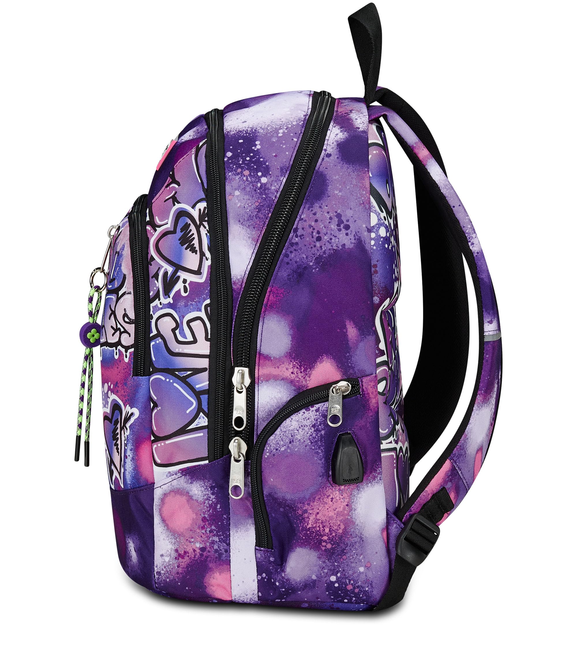 Seven Zaino Scuola Advanced, Viola, Bubble Street, Zaino Doppio Scomparto Con Supporto USB, Tasca Porta PC o Tablet, Tasca Porta Borraccia e Organizer, Scuole Medie e Superiori, Bambina Ragazza