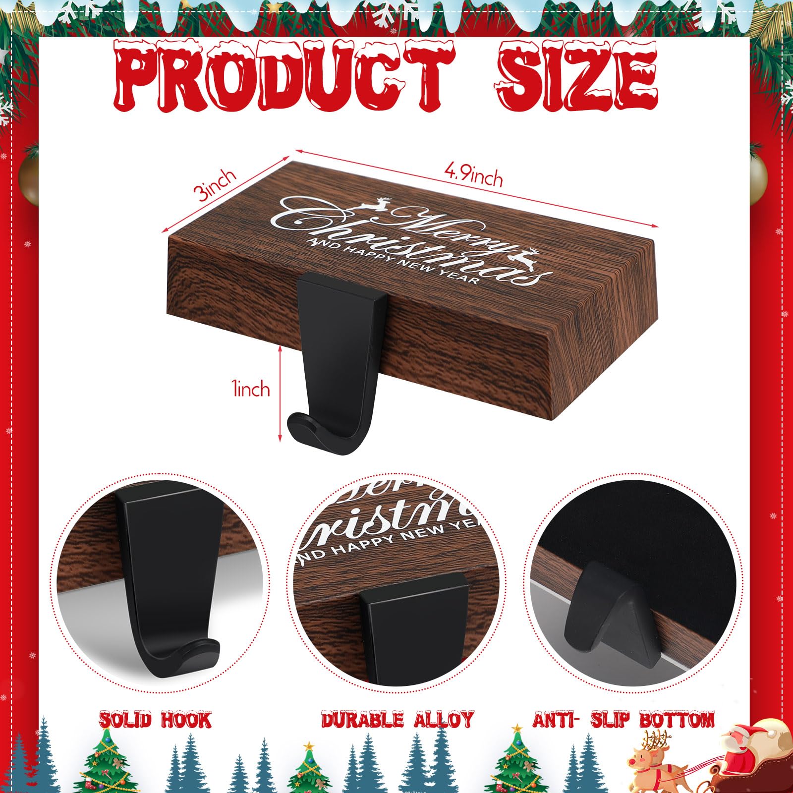 Yaocom Christmas Stocking Holders for Mantle Fireplace Stocking Hangers Weighted Stocking Holder for Xmas Holiday Party Decoration(Brown)